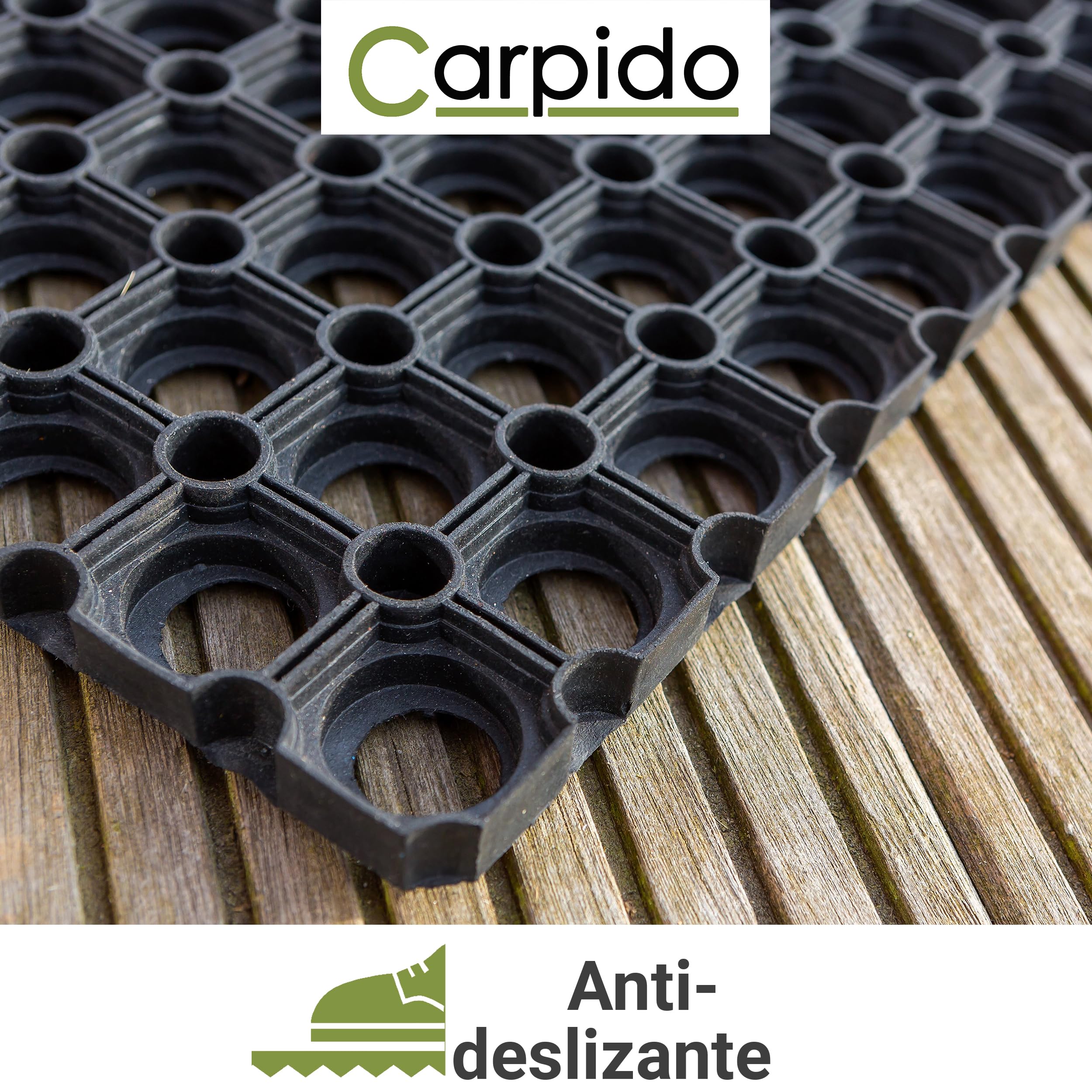 Carpido Felpudo de goma negro, antideslizante, para puerta, 80 x 120 cm, juego de 2 unidades, resistente, para exteriores, atrapa la suciedad