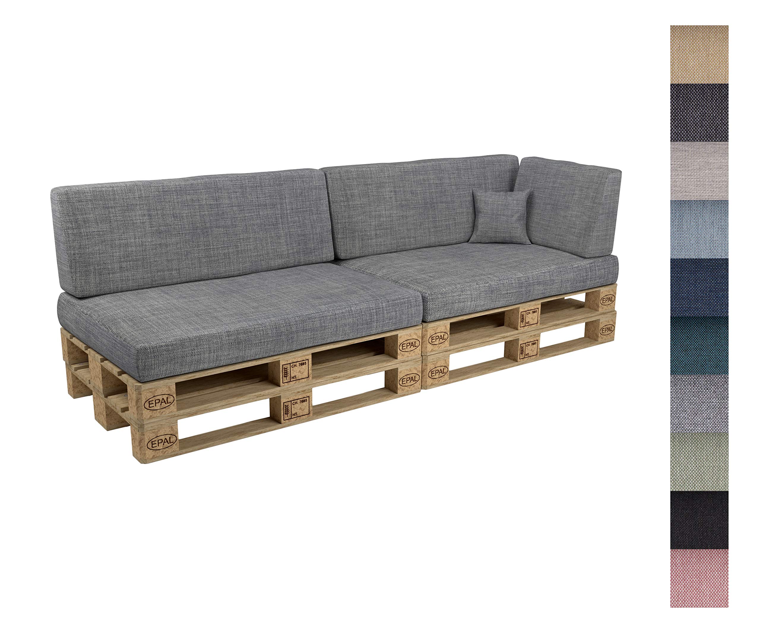 POKAR Euro Pallet Seating Set of 2: 1x seat cushion 120x80cm + 1x back cushion 120x40cm, cold foam, removable covers, Home Garden Furniture DIY, indoor outdoor pillow, without pallets, Beige — view 164