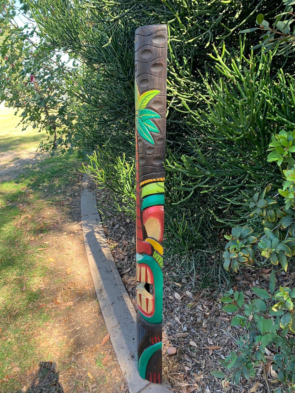 5 Foot Palm Tree Tiki Mask Hand Carved Wood Tropical Bar Patio Decor 60"x 7"in