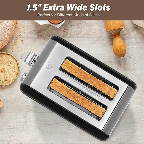 Miniatura 3 de YSSOA Tostadora de acero inoxidable de 2 rebanadas con ranura extra ancha y bandeja extraíble para migas, 5 ajustes de sombra y funciones de