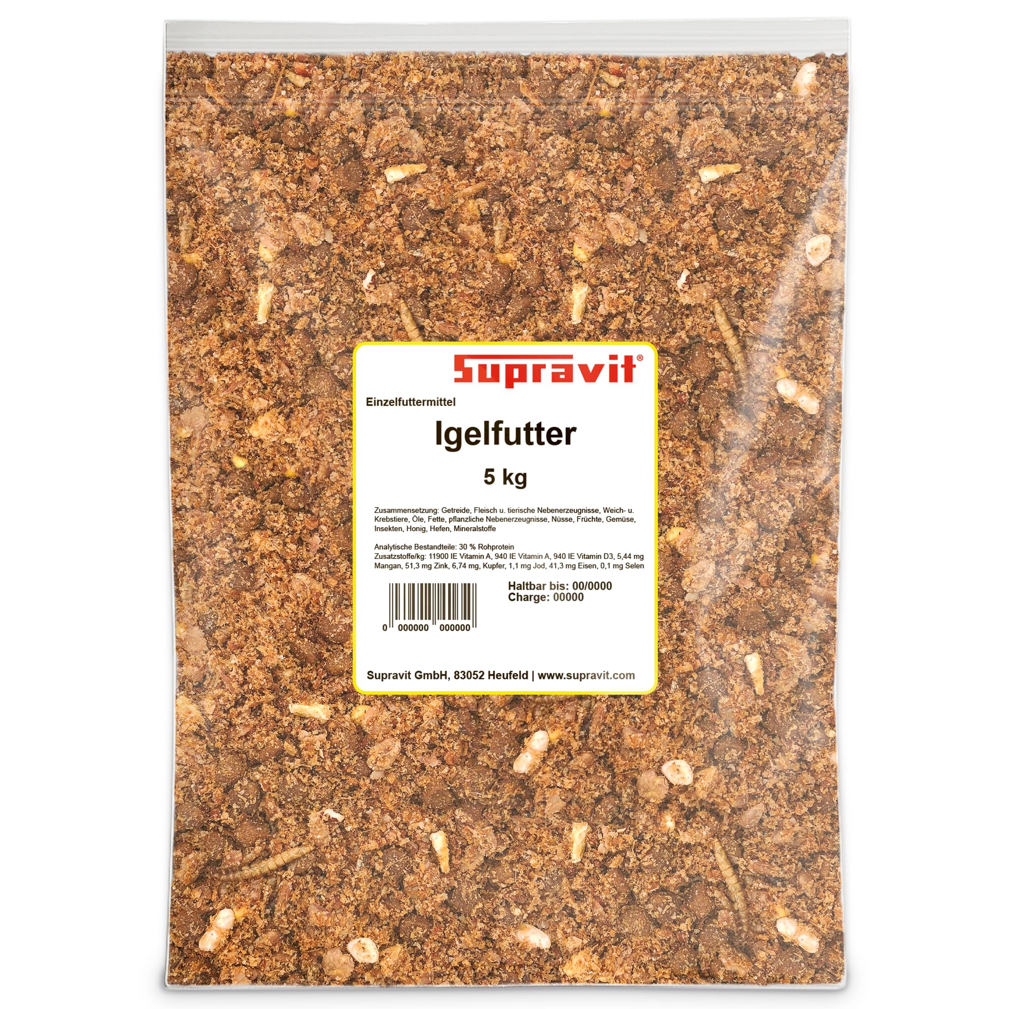 Supravit Igelfutter mit Insekten 5 kg - Speziell auf Igel abgestimmt mit Insekten, Mehlwürmer, Früchten & Gemüse - Hochwertiges Futter für Igel zum Überwintern