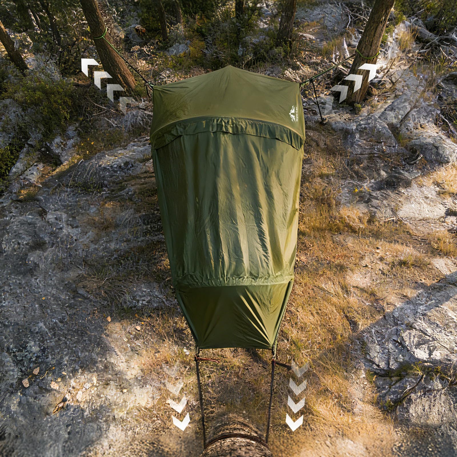 Night Cat Tenda Amaca con Zanzariera: A Forma Triangolare con Fondo Piatto Impermeabile per 1 Posto Verde