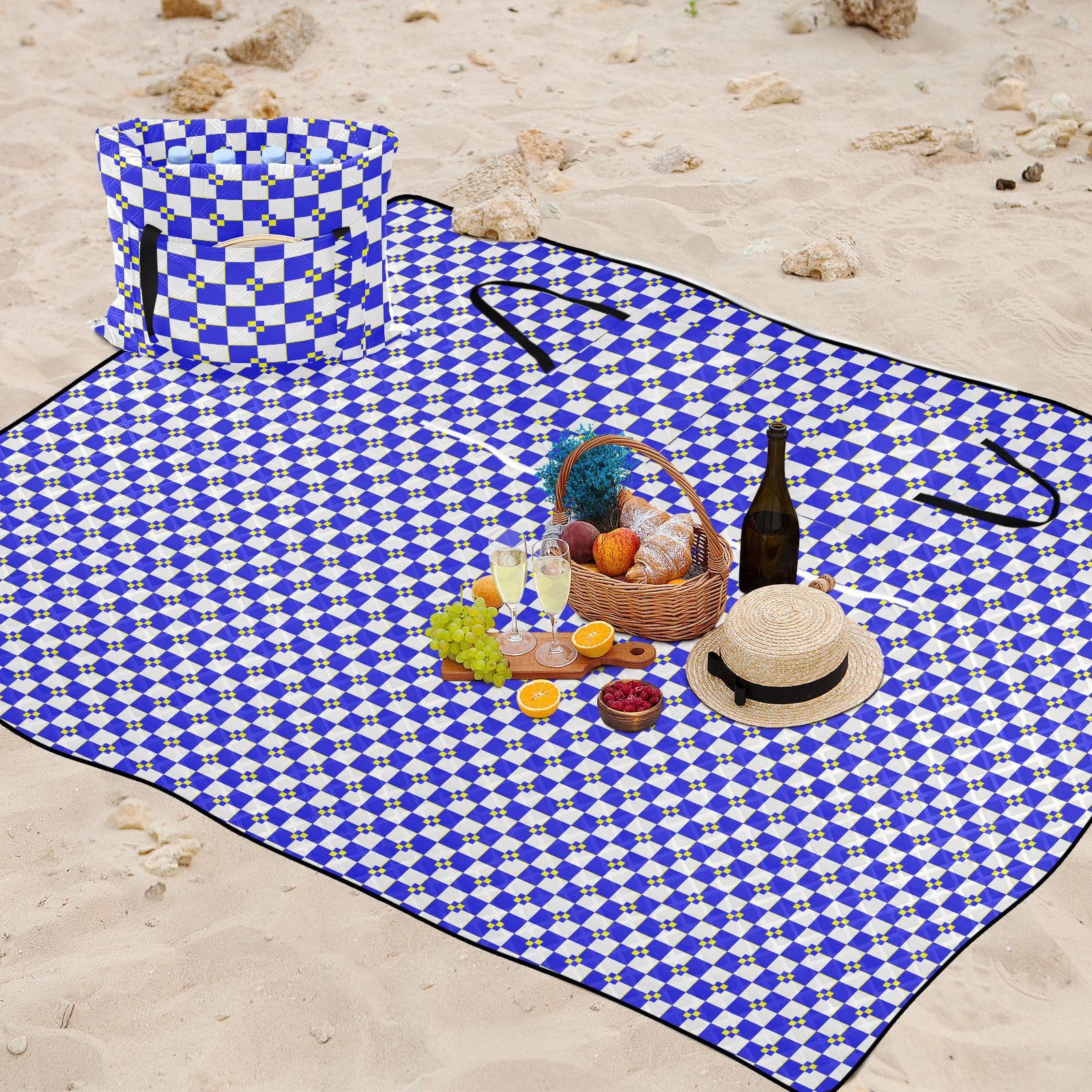 Mantas de picnic, resistentes al agua, para senderismo, parque, impermeables, plegables, para regalo de familia, parejas, color blanco, azul, amarillo, manta para picnic extra