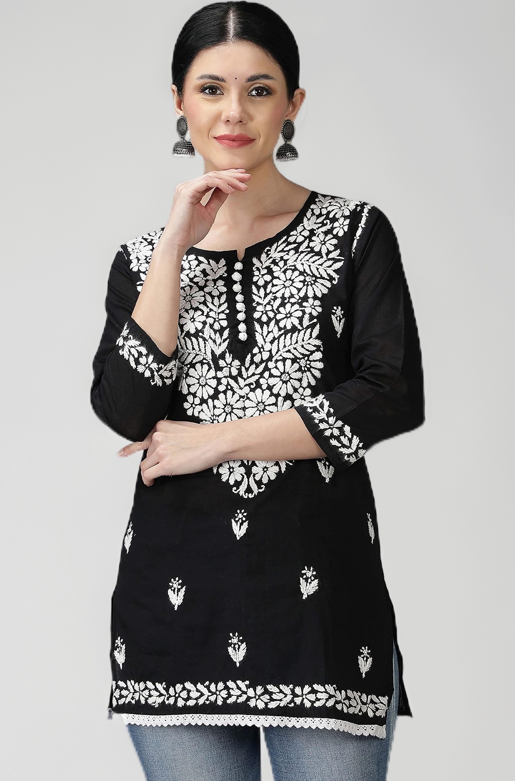 Seva Chikan Hand Embroidered Lucknowi Chikankari Black Cotton