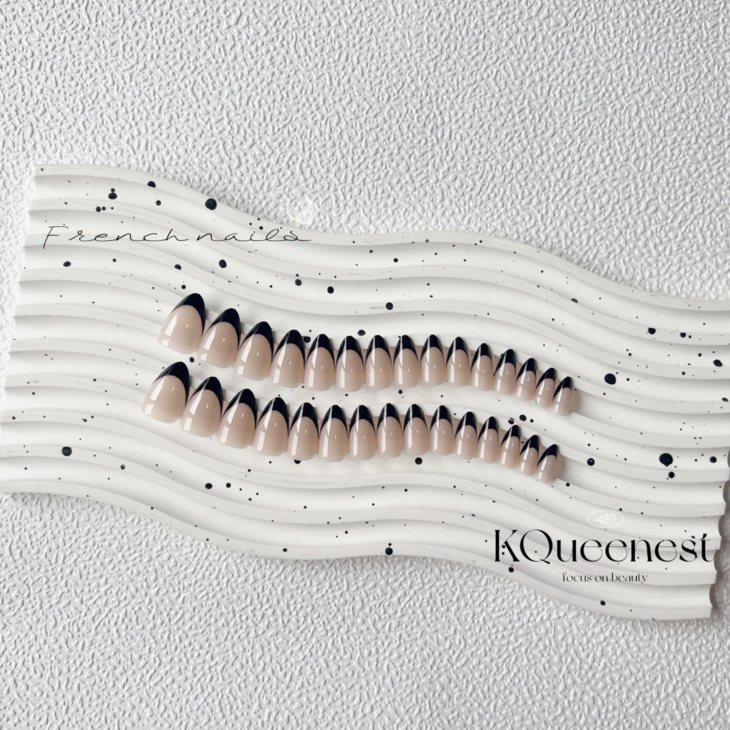 KQueenest 30 Pcs Black French Tip False Nails Short Medium Almond, French Tip False Nails Short Stiletto - Image 4