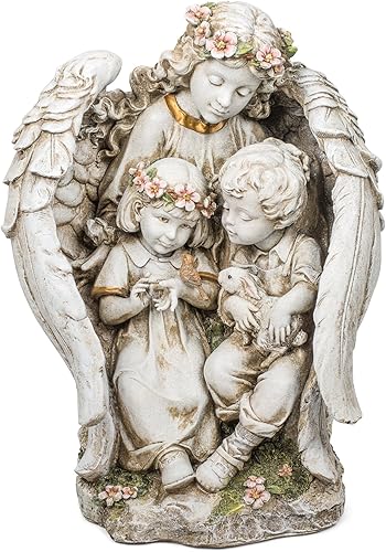 Miniatura 3 de Ángel de la guarda con niños 16 pulgadas de piedra de resina decorativa estatua de jardín
