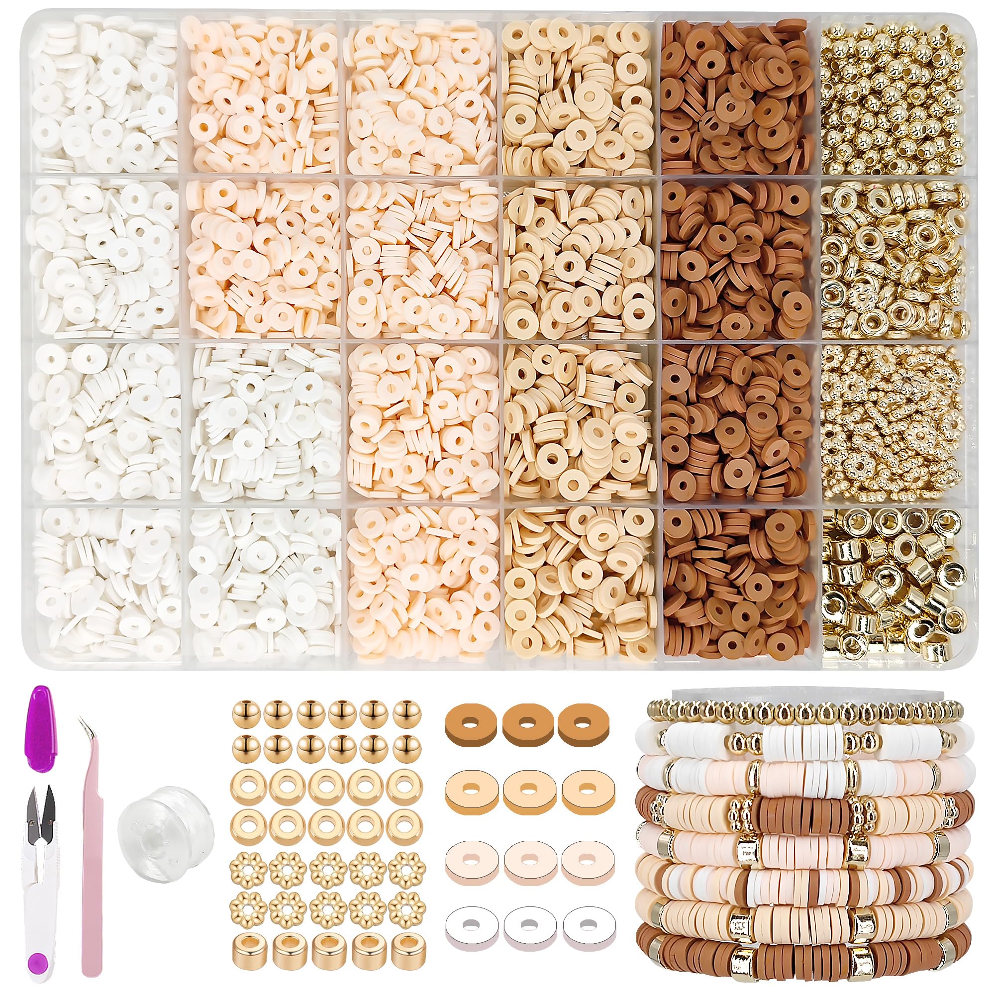 MIIIM Neutral Clay Bead Bracelet Kit, Heishi Beads, Flat Clay Beads and Gold Spacer Beads for Jewelry Making, Friendship Bracelet Beads Kit for Crafts, Concert, Raves, Gifts (Camel Coral)