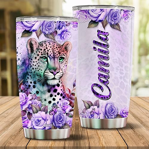 Miniatura 2 de Regalo personalizado de leopardo para mujeres, taza de café, taza de viaje, botella de agua regalos para amantes de los leopardo, cumpleaños,