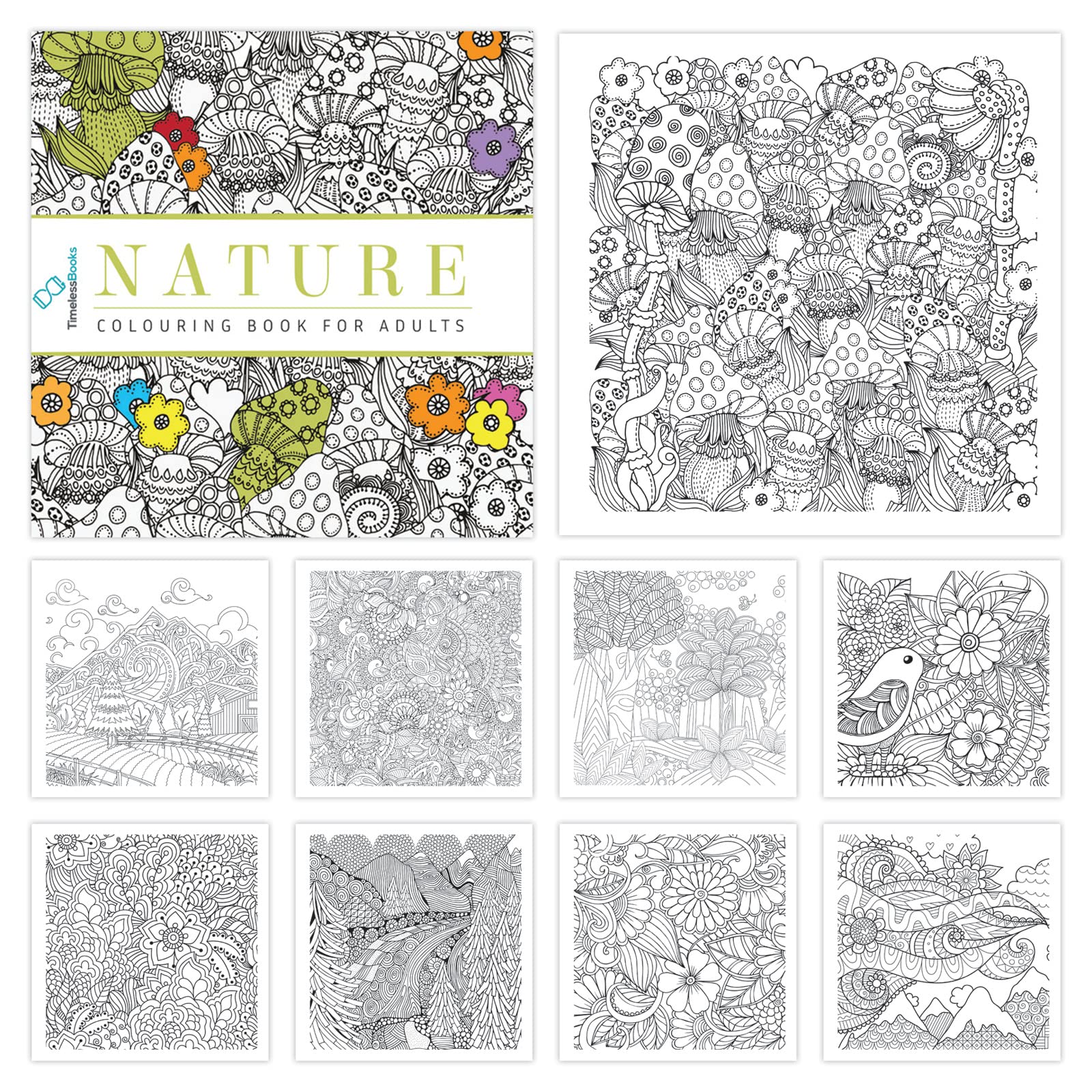 Malbücher für Erwachsene mit Abreißblatt, Tiere, Natur, Mandala und Reisen, 4 Stück
