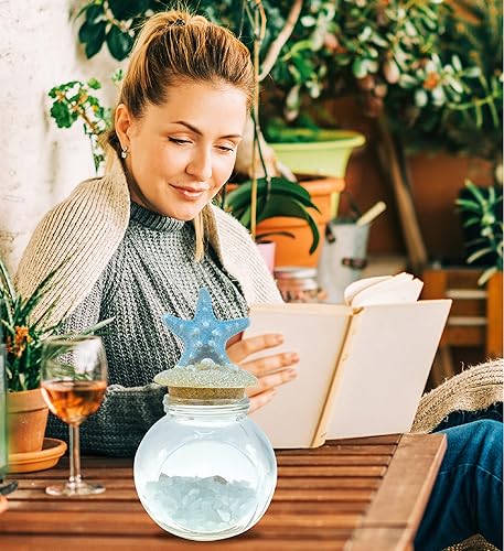 Miniatura 7 de CoTa Global - Botella de cristal náutica con estrellas de mar turquesa con rocas de cristal y conchas, tarro decorativo con tapa fija