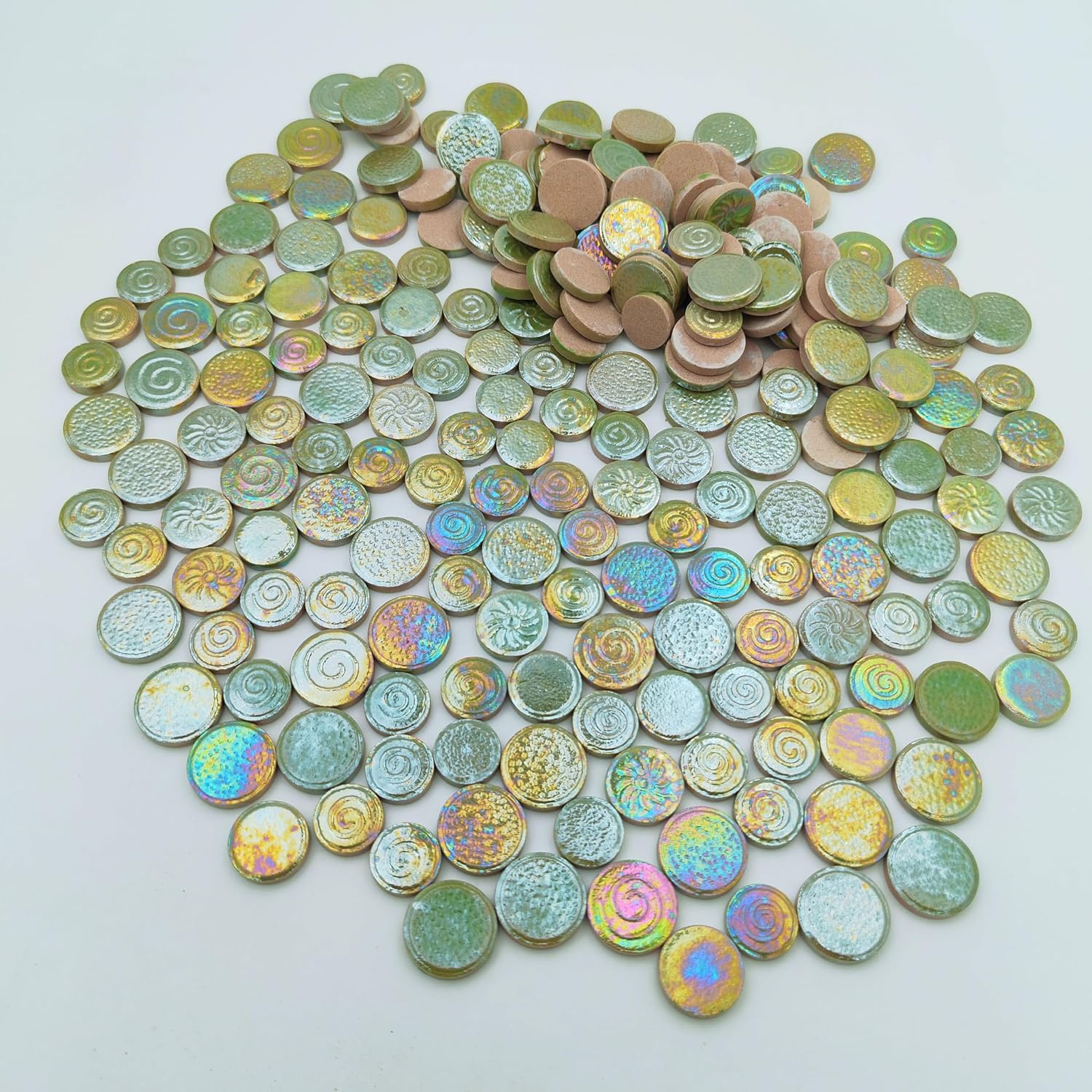 1.1LB Mixed 3 Size Random Round Ceramic Iridescent Mosaic Tiles,DIY Making Creative Ceramic Mosaic Tiles for DIY Craft Plates Flowerpots Vases Cups Mosaic Handmade Home Decor (Raibbow Light Green)