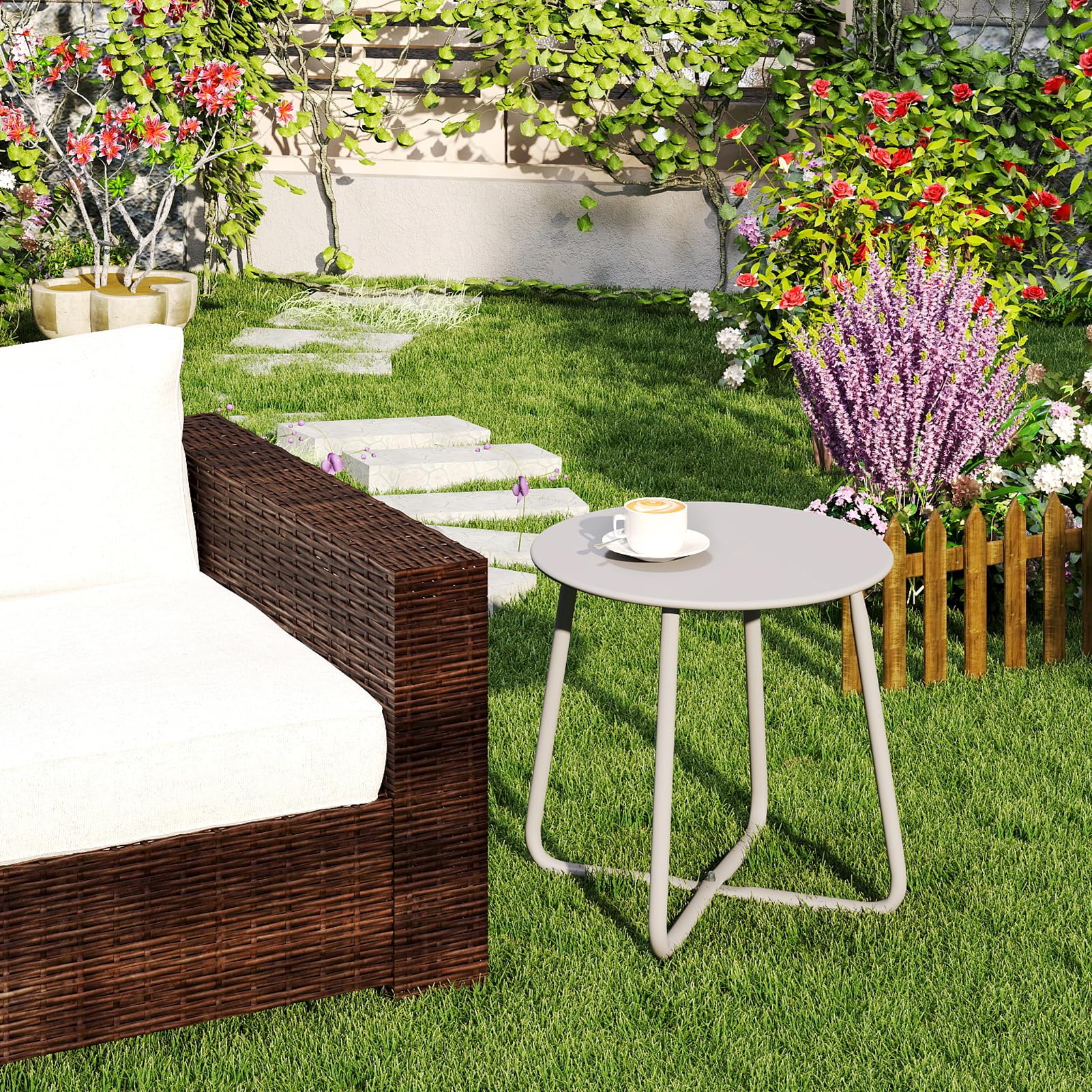 HollyHOME Tavolo da Giardino Rotondo in Metallo, Grigio