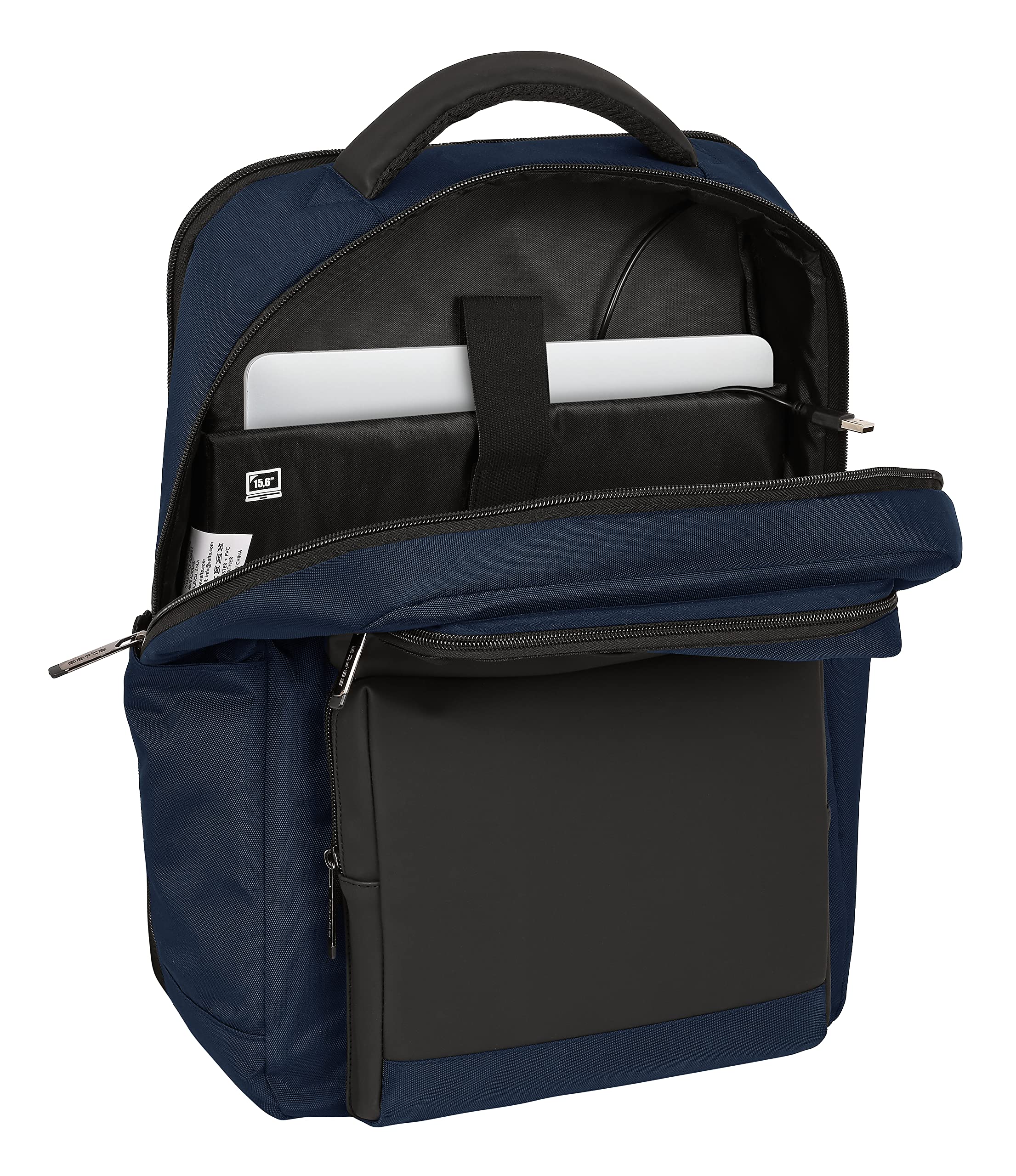 SAFTA - Zaino 2 tasche portatile 15,6" + USB Business Dark Blue 31X44X13Cm, multicolore (642201377)