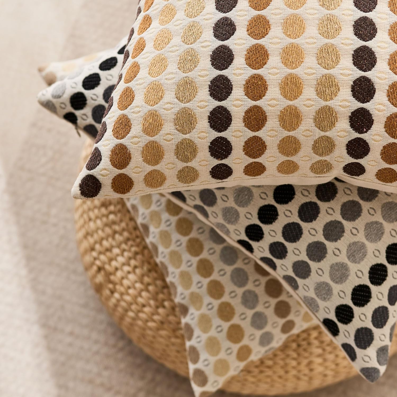 Boho Throw Pillow Covers 20x20 Set of 2, Geometric Polka Dots Decorative Pillowcases for Couch, Sofa, Bed & Living Room, Black Gray Neutral Textured Accent Home Decor - Image 7