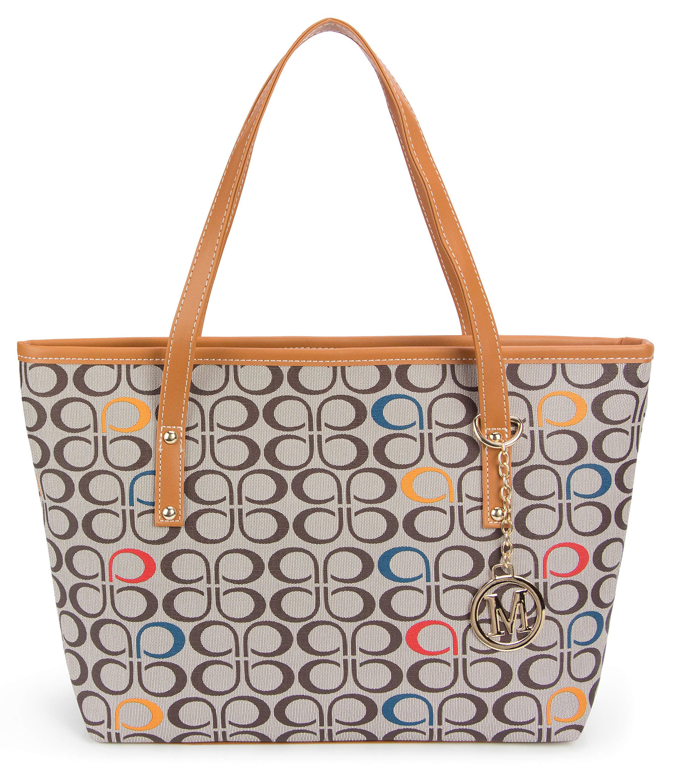 Casual Signature Printing Pu Leather Tote Shoulder Handbag with Metal Decoration for Women, P Signature, L