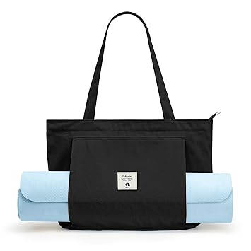 Yoga Bags for Women with Yoga Mats Bags Carrier Carryall Canvas Tote for Pilates Shoulder for Travel Office Beach Workout (Black)