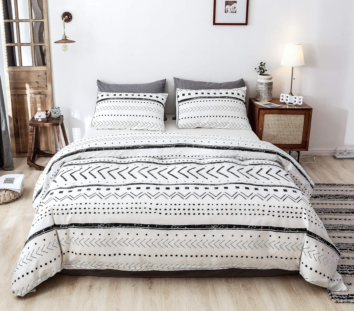 JANZAA Comforter Set Bohemian Comforter Set Twin,Aztec Black and White Twin Comforter Geometry Printing on Soft Comforter Set 1 Twin Bedding Set with 1 Pillow Case for All Seasons