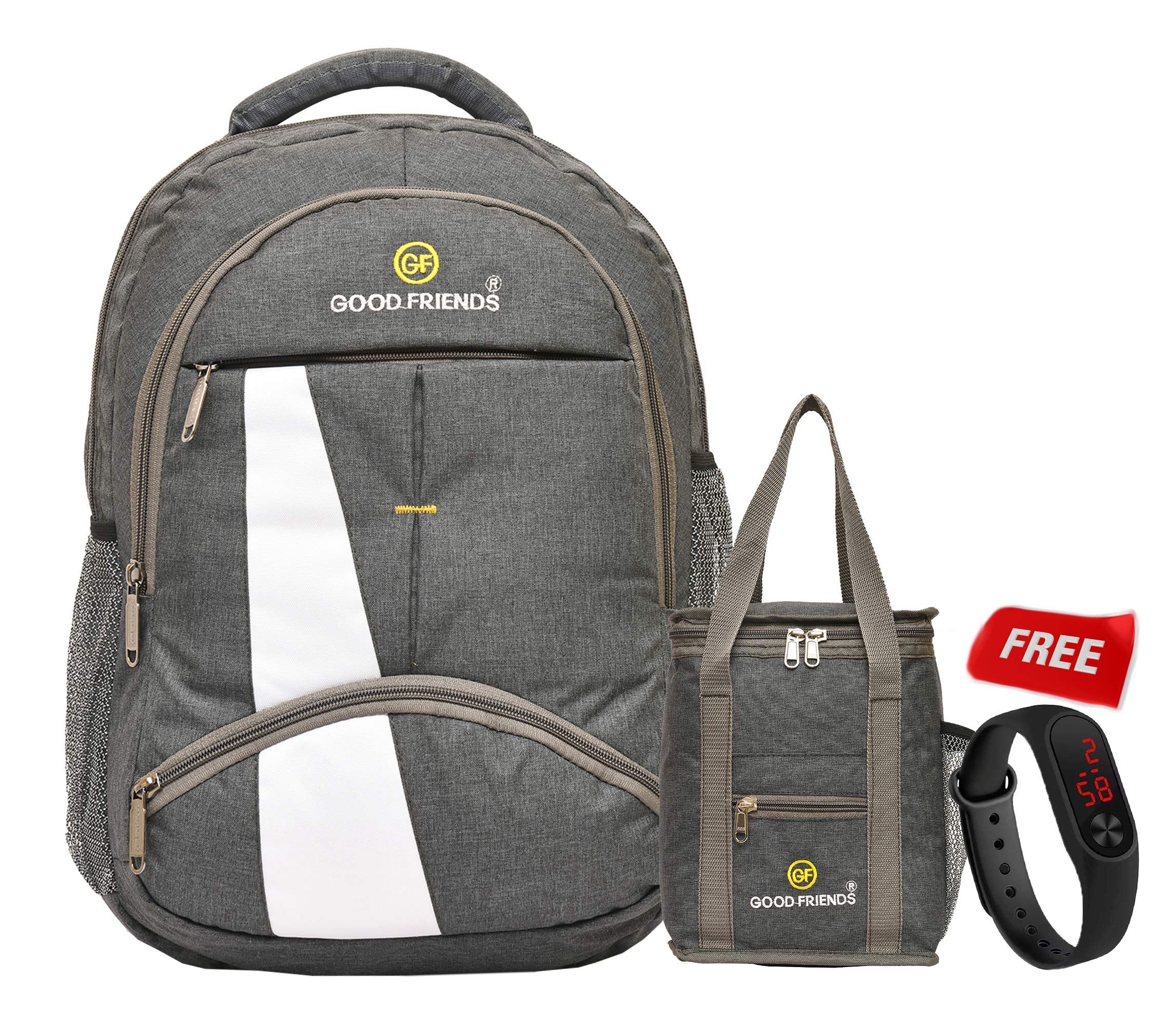 Goodfriends Good Friends Casual Bagpack/School Bag/Laptop Backpack/Lunch Bag/Tiffin Bag/Digital Led Band Watch, 35 Liter,Black (B0926K58PK) Amazon Price History, Amazon Price Tracker