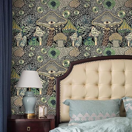 Miniatura 2 de WENMER Papel tapiz autoadhesivo de 17.7 pulgadas x 19.7 pies, papel tapiz floral de hongos bohemios, papel de contacto de hongos, vinilo