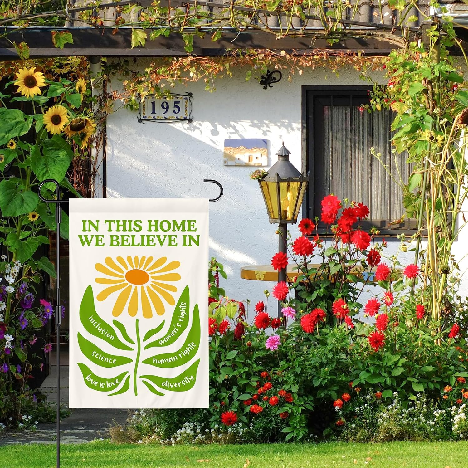 In This House We Believe Garden Flag 12 x 18 Inch Double Sided Polyester Kindness Yard Banner Supporter Resist Hate Flags for Outside Garden Yard House Decorative - Image 4
