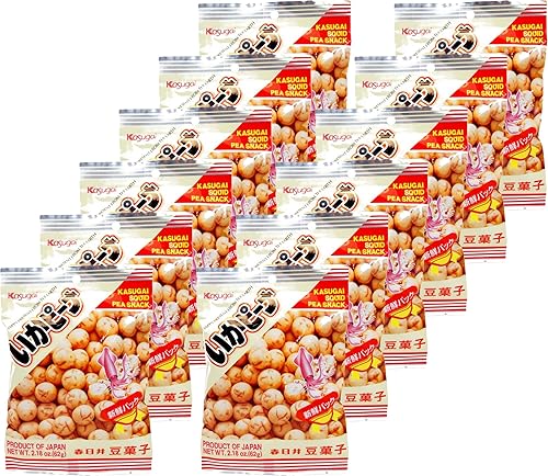 Kasugai - Bocadillo de guisante de calamar (Ika Peana) Peso neto 2.18 oz/62 g (paquete de 12)