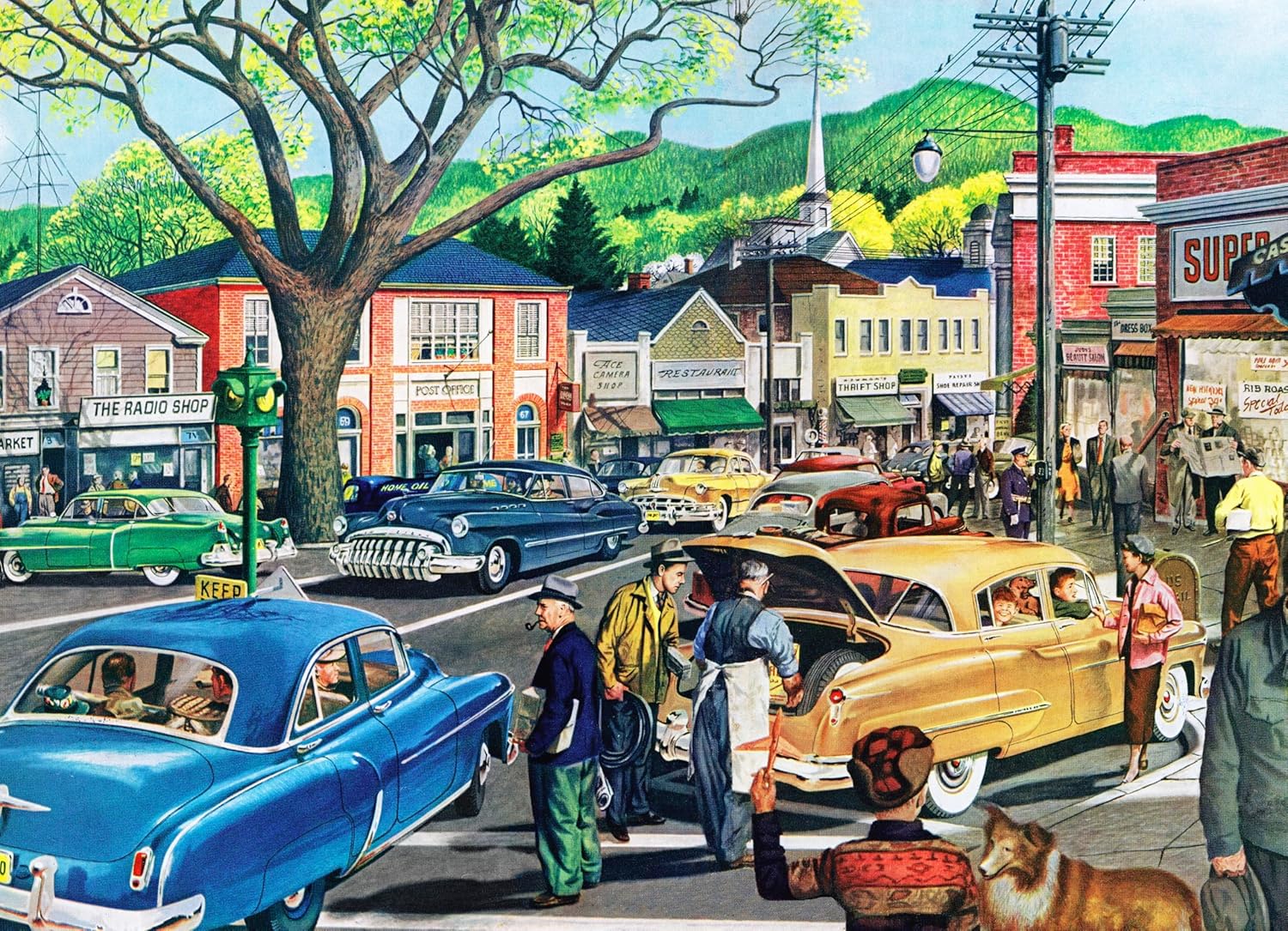 New York Puzzle Company - General Motors Saturday Afternoon - 1000 Piece Jigsaw Puzzle for Adults