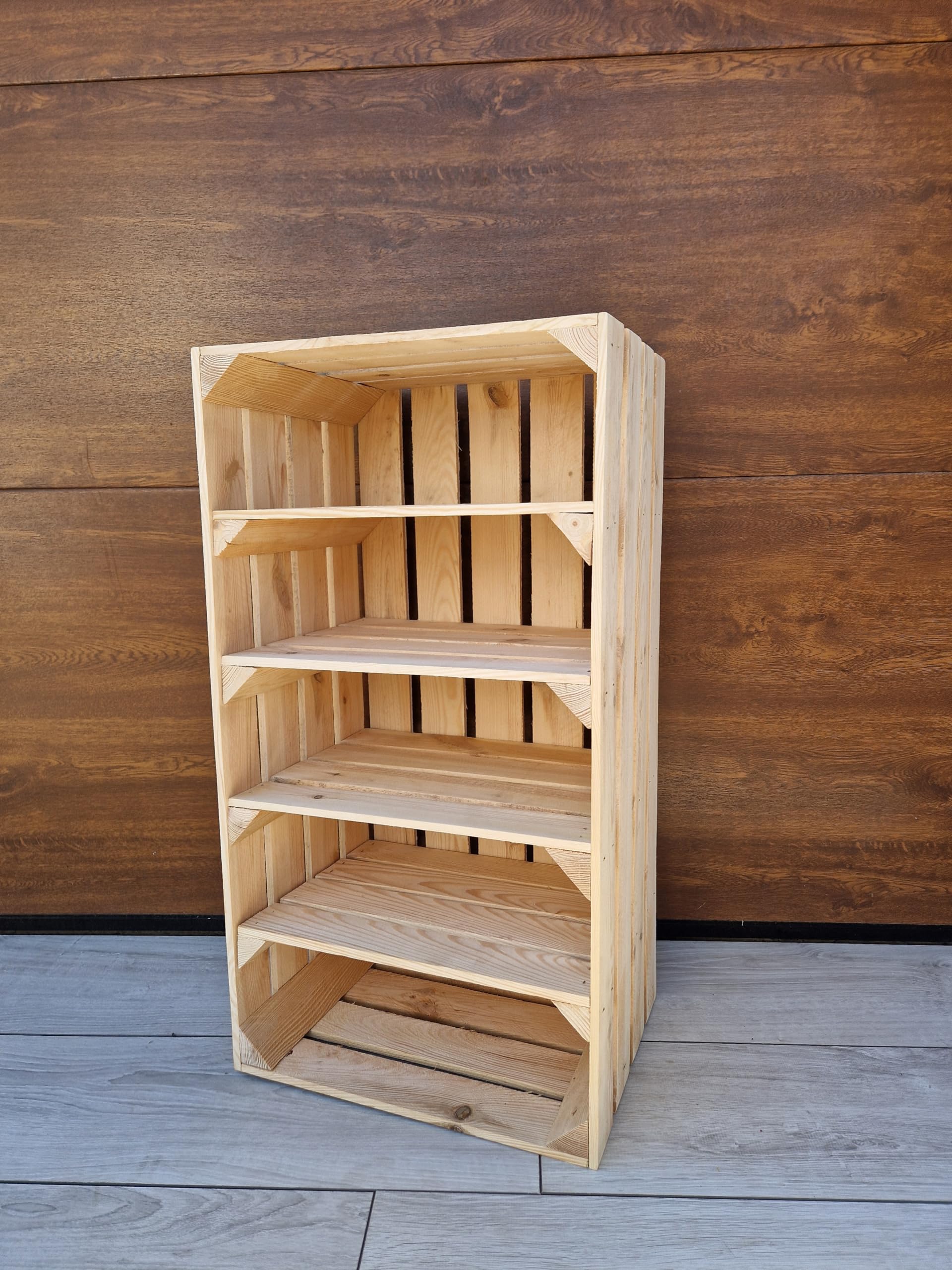 1,2 Big Solid&Strong Storage Wooden Crates Fruit Storage Box Shelf Decor - Clean - Burn effect, long shelf (1 Crate Natural short 4)