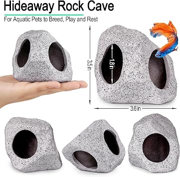 MyLifeUNIT Fish Tank Decor, Silk Aquarium Plants and Hideaway Rock Cave Decor for Betta Fish Tank Accessories, Goldfish, Turtle Tank Decorations
