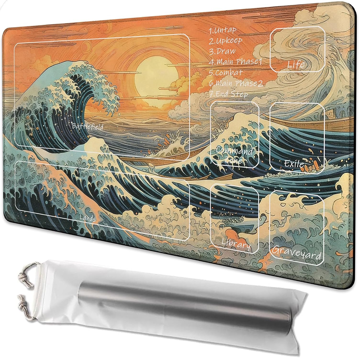 for MTG Playmat 24 x 14 Inches Samurai Holding a Sword Magic Play Mat Card Game Mat for Magic The Gathering TCG PTCG Playmat with Free Storage Bags Non-Slip Backing and Stitched Edge
