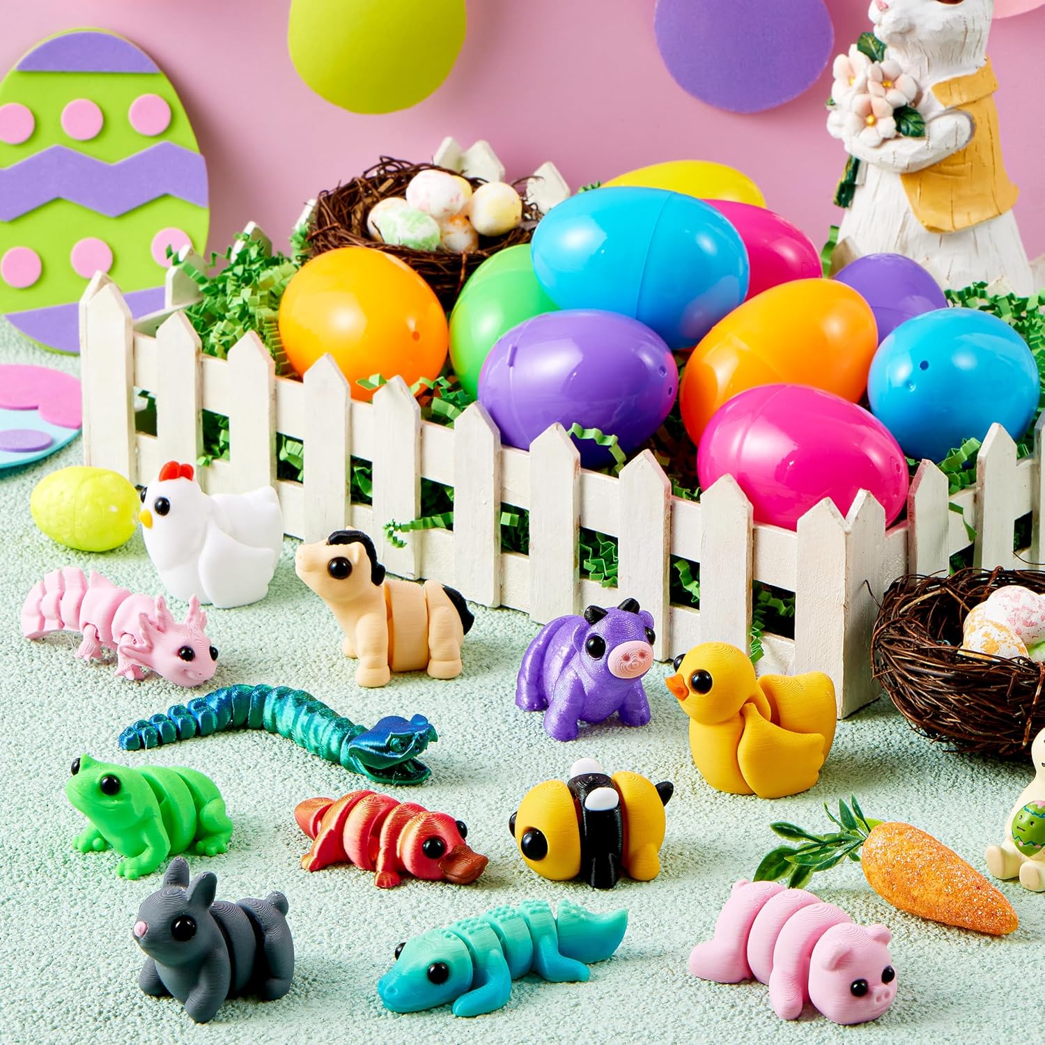 JOYIN 12Pcs Prefilled Easter Eggs with 3D Mini Animals, Magic Toy, Easter Basket Stuffers for Boys & Girls, Easter Theme Party Favors, Easter Egg Hunt, Classroom Prize Supplies(Age 8+)