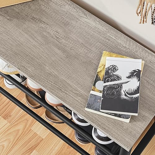 Miniatura 9 de Yaheetech Coat Rack, Hall Tree with Shoe Bench, Entryway Shoe Storage with Coat Rack Stand, 9 Movable Hooks, Industrial Entryway Furniture, Gray