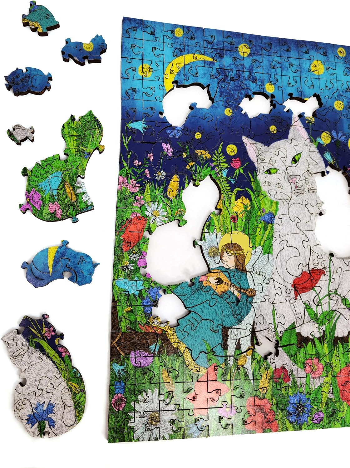 Wooden Jigsaw Рuzzle for Adults - Uniquely Shaped Pieces - Made in The USA by FoxSmartBox - 200 Pieces - Silent Night
