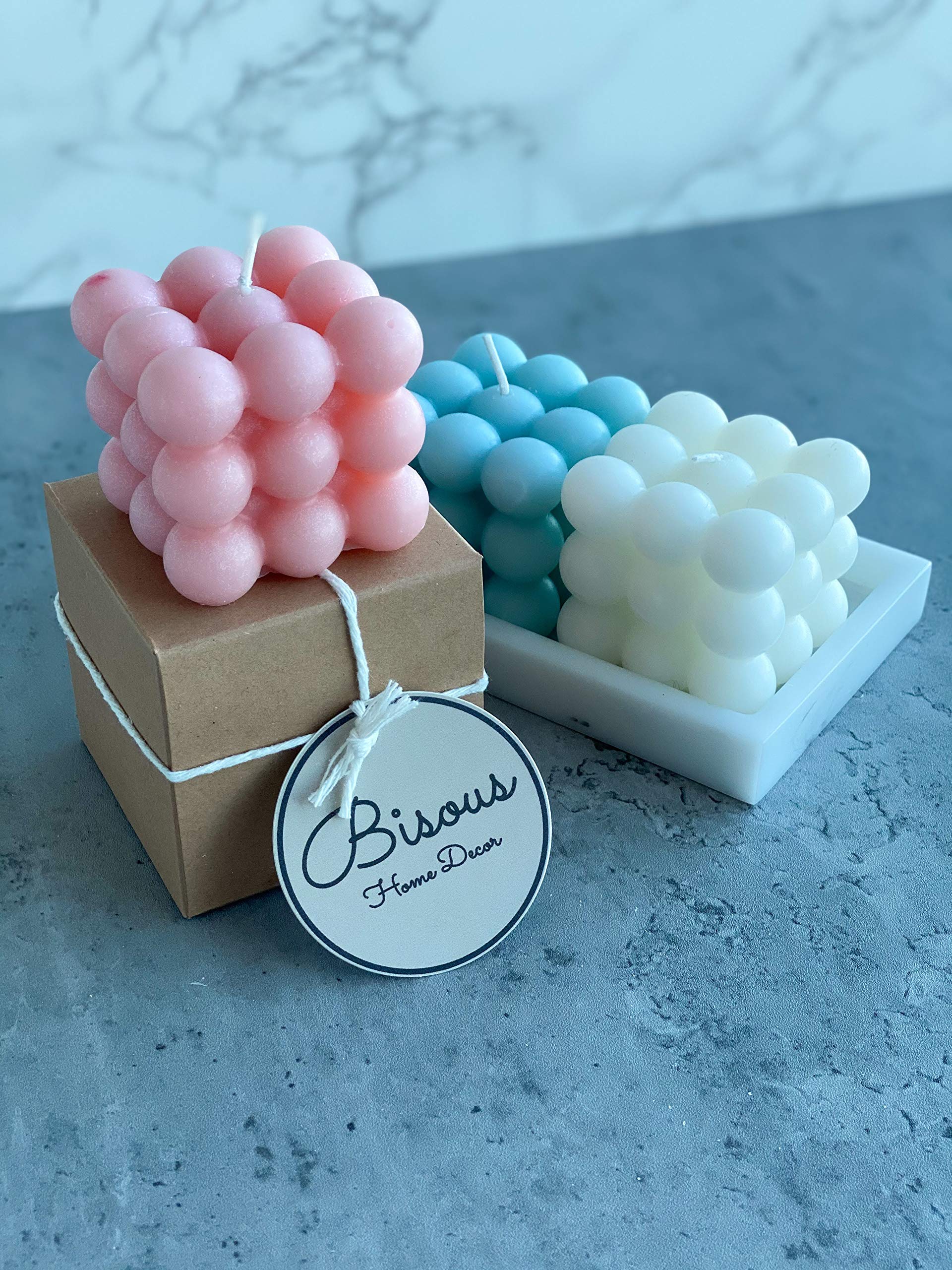 Bisous Bubble Cube Candle | Cube Candle - Scented Aromatherapy Candle - Luxury Candles for Home, Living Room, Bedroom, Office and Nursery (Pretty Pink)