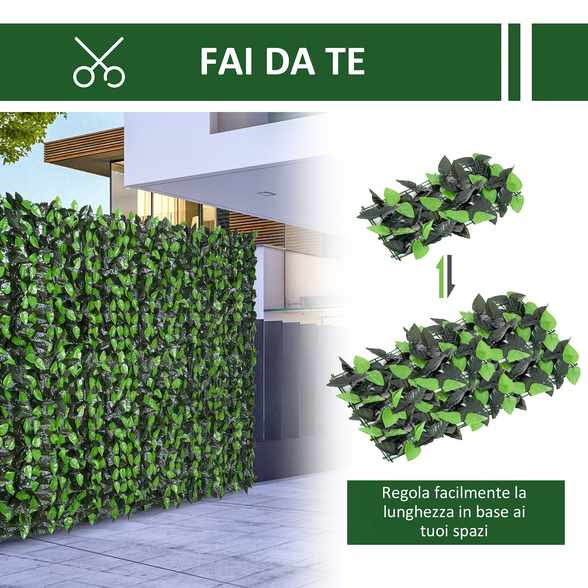 Outsunny Rotolo di Siepe Finta Artificiale 3x1 m per Balcone e Giardino, Finta Siepe in PE e Tessuto, Verde Chiaro e Verde Scuro