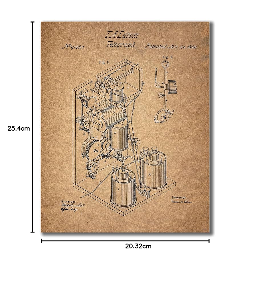 エジソン 発明 設計図 90s アートT 1882 トーマス エジソン特許印刷物
