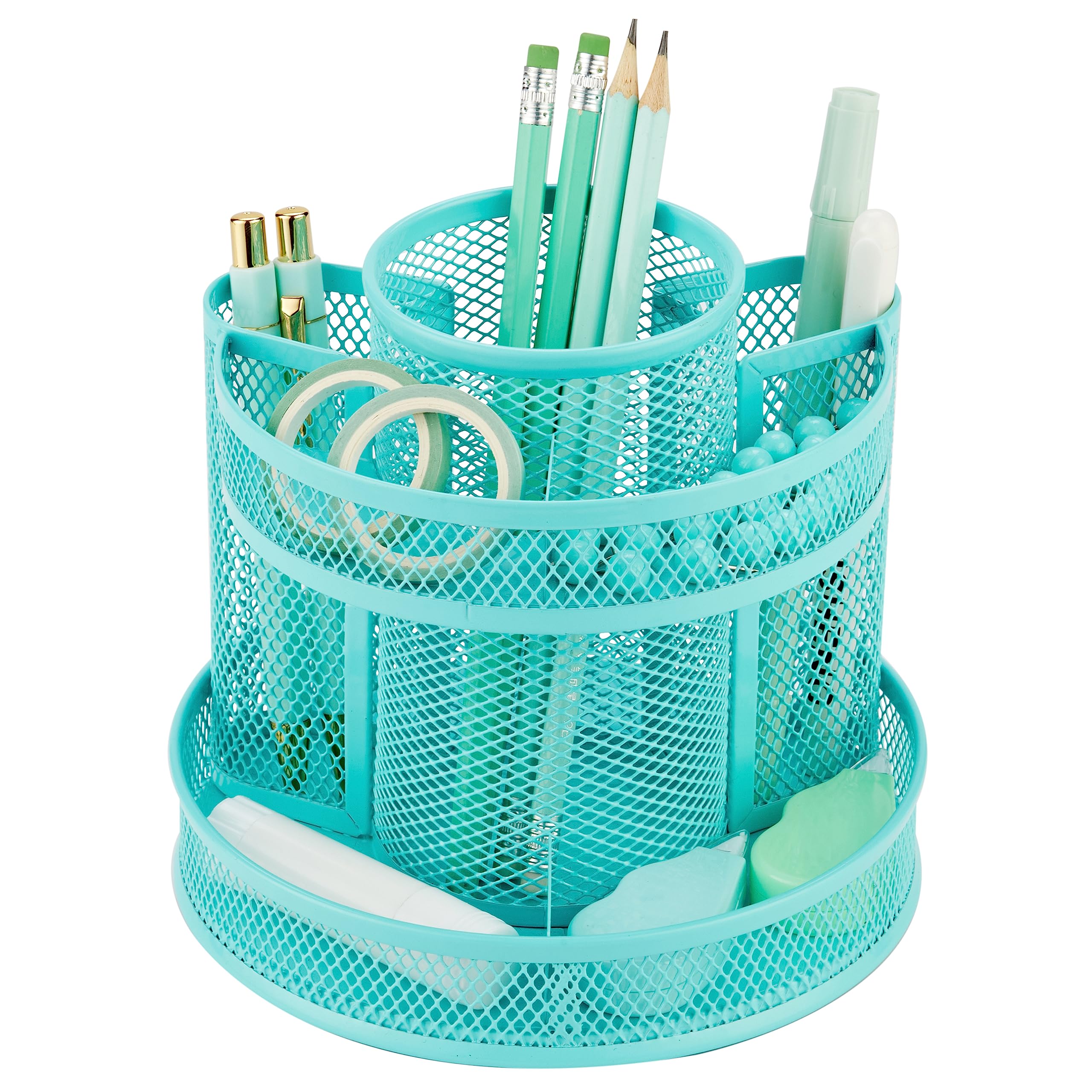Organiseur Bureau Rotatif 360° En Maille - 5 Compartiments Pour Stylos Et Fournitures (Noir)
