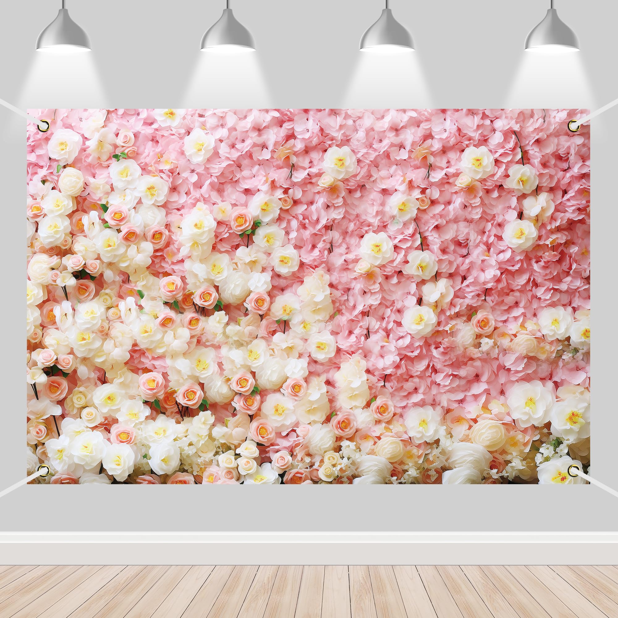 Pink White Flowers Wall Banner Rose Backdrop Banner Newborn Wedding Bridal Shower Girls Princess Birthday Party Decorations Supplies