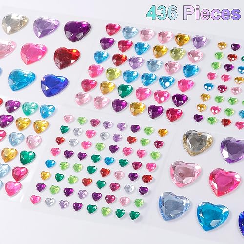 Miniatura 10 de 436 calcomanías de diamantes de imitación de corazón, calcomanías acrílicas de corazón con parte trasera plana, calcomanías de cristal de corazón