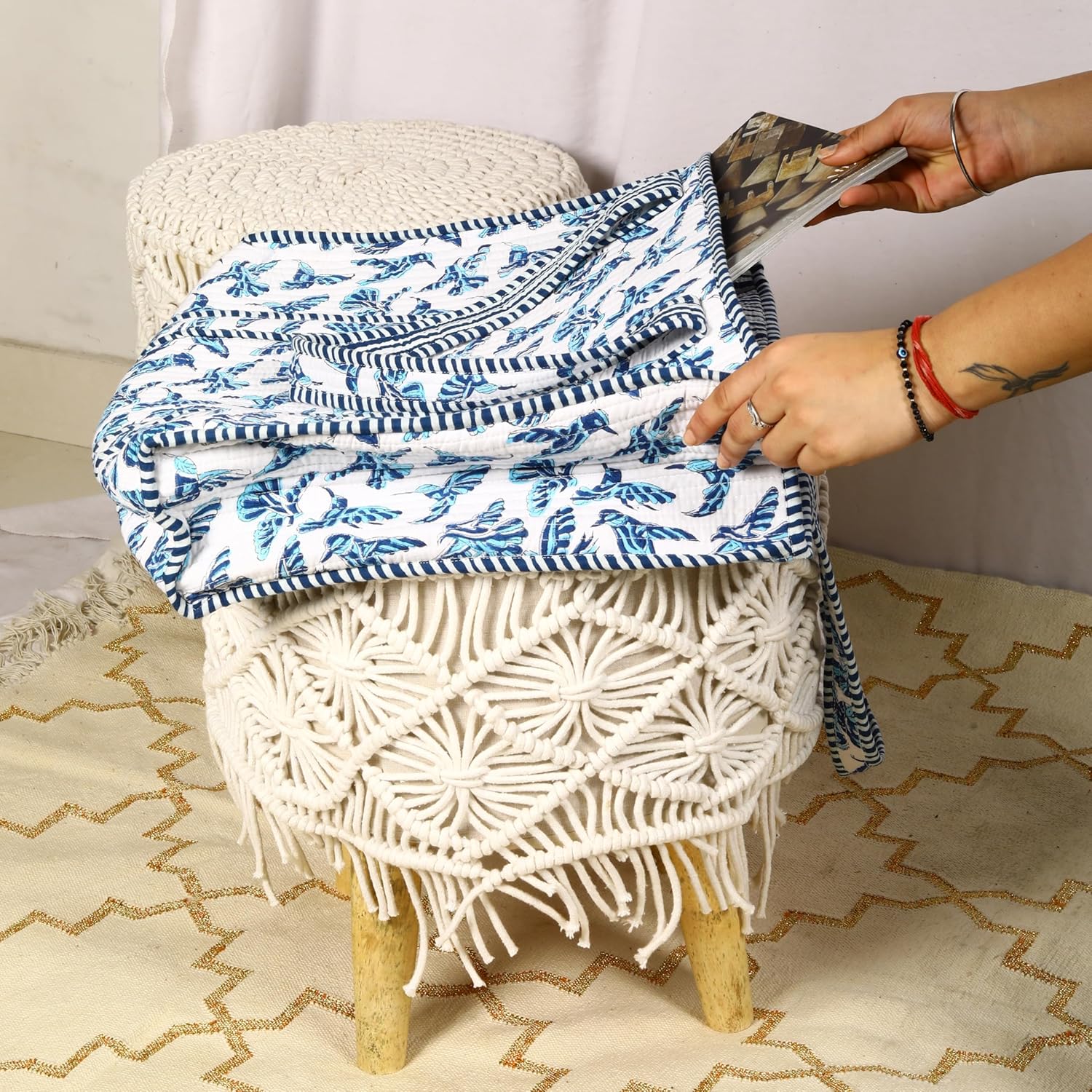 Trade Star 100% Cotton Hand Block Print Quilted Tote Bag Eco-Friendly Boho Shopper Vintage Shoulder Bag for Women - Image 5