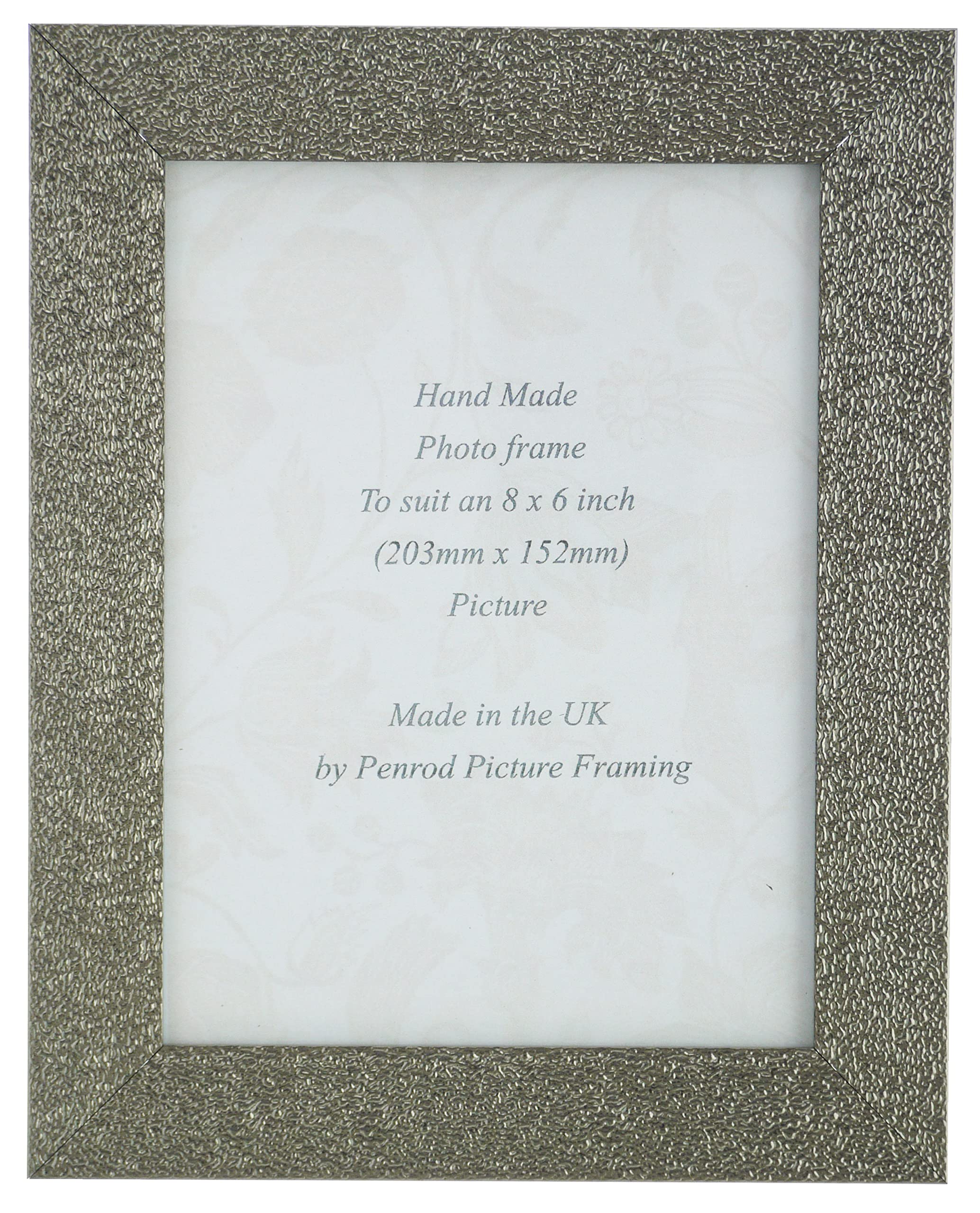 Penrod Picture Framing Charleston Shiny Sparkly Embossed Pewter 8x6 inch photo frame with mirror effect edge.
