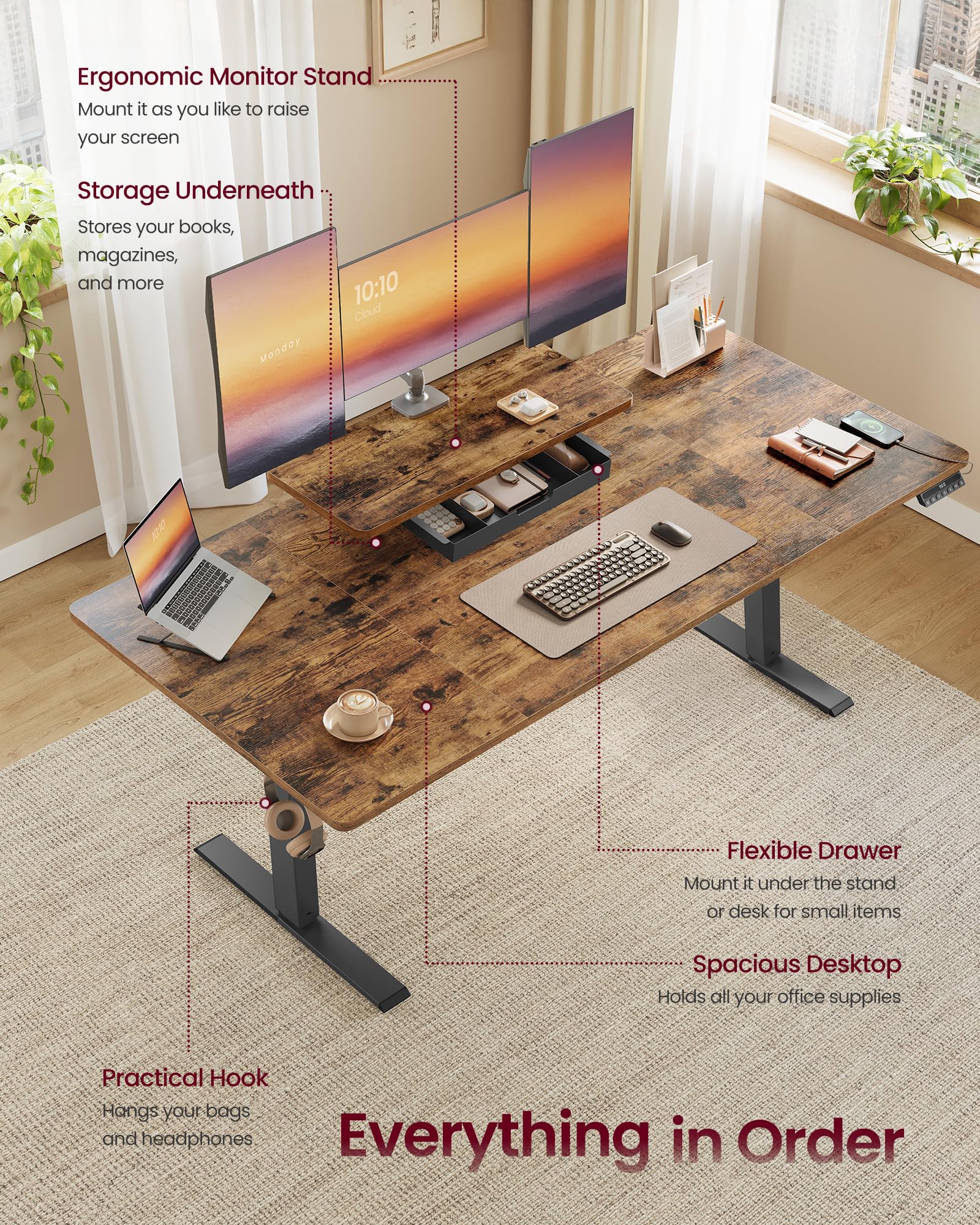 VASAGLE Electric Desk Height Adjustable 160 X 80 Cm - View #10