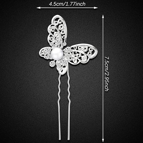 Miniatura 3 de 12 pinzas de mariposa para el cabello, pinzas para el cabello con perlas de cristal, horquillas para el cabello de novia, boda, accesorios para el