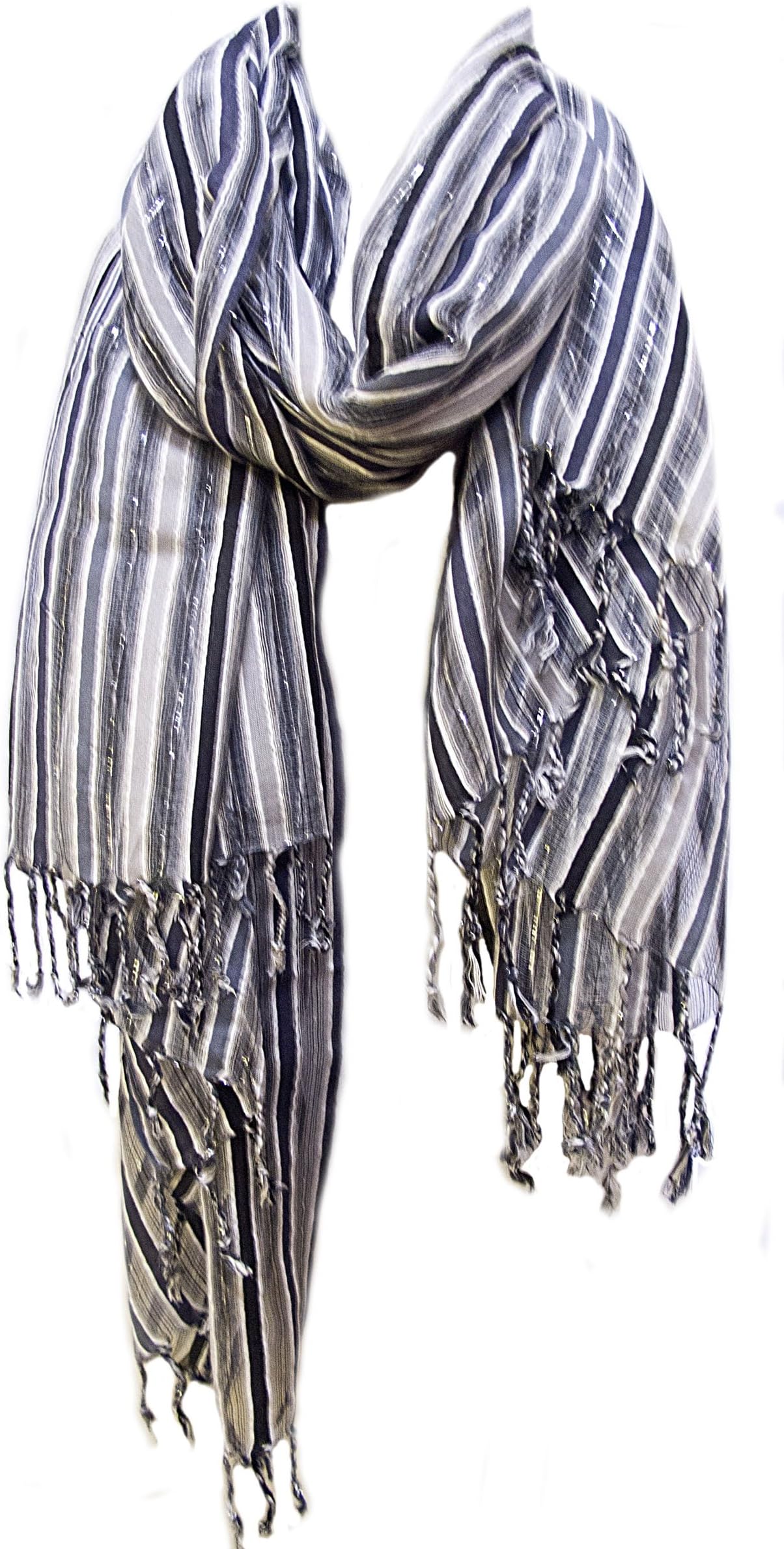Sheer "Missing Stripe" Silk Viscose Scarf Shawl Stole Wrap Black White Silver Grey