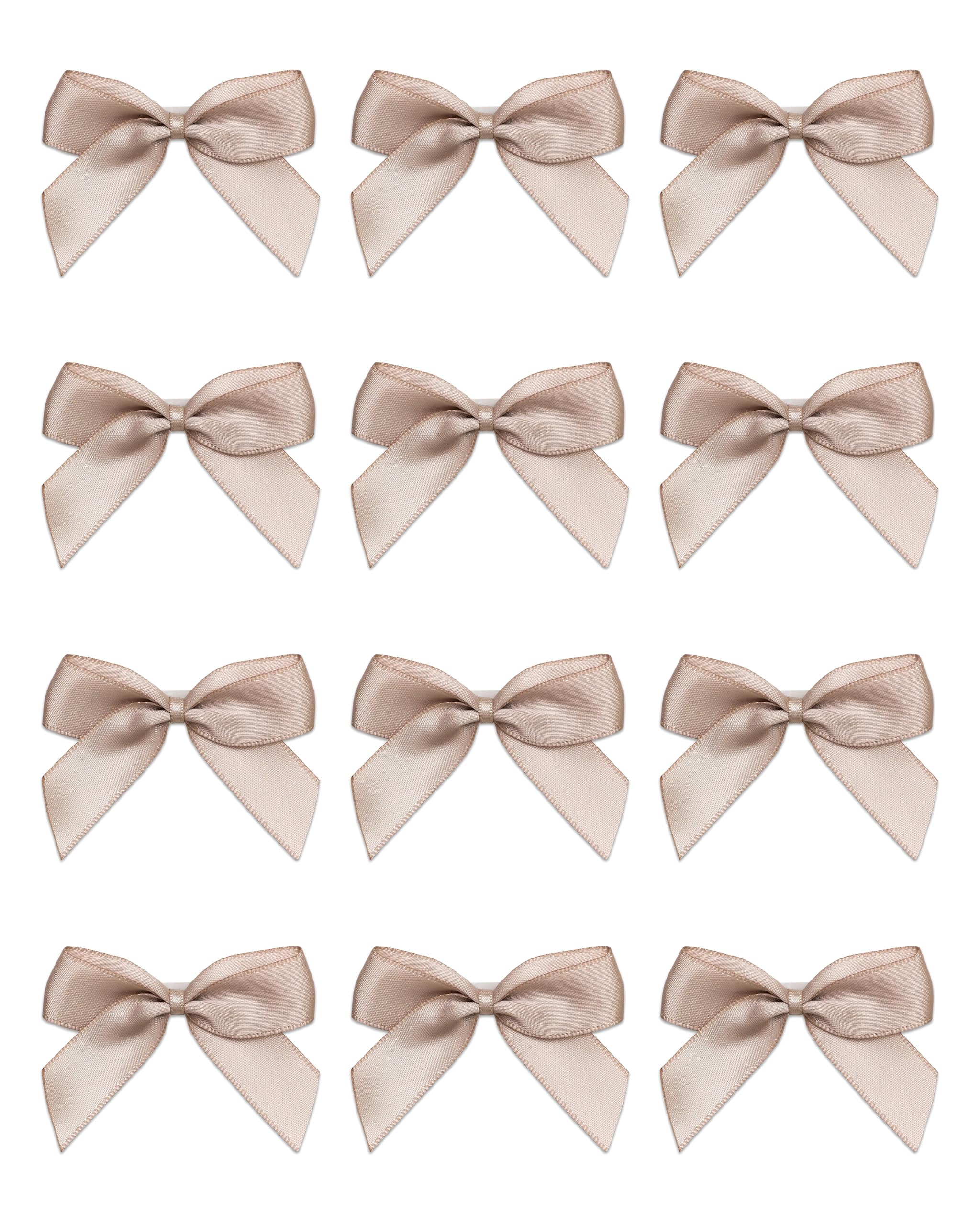 Italian Options Small Satin Ribbon Bows, Self Adhesive Bow Decorations for Crafts, Gift Wrap, Hampers, Hair Bows, Wedding Stationery, Floristry, Christmas, Cakes, Crafting, Taupe, 24 Pack, 5 cm — image 1