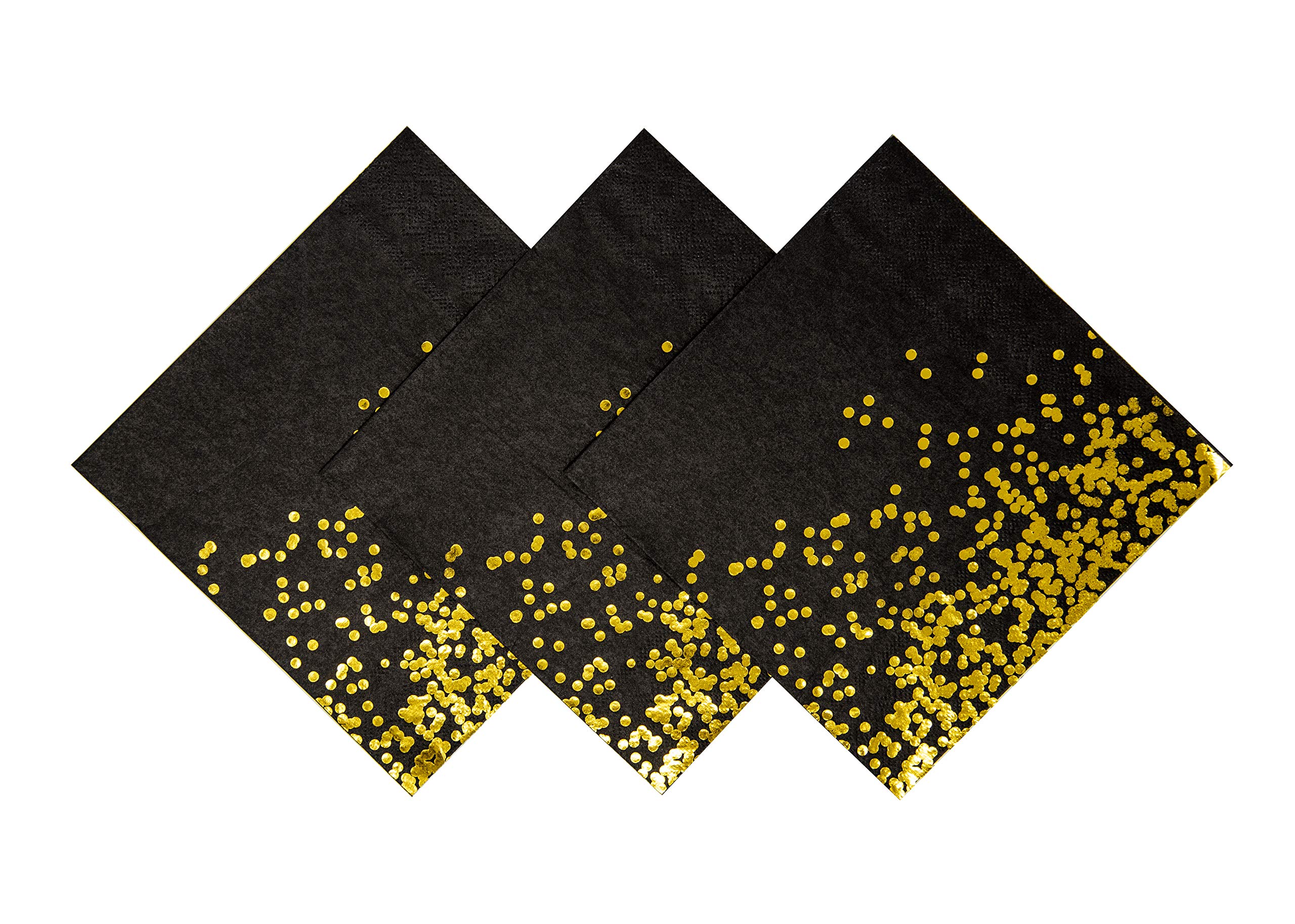 Black and Gold Dot Disposable Napkin 6,5 cala x 6,5 w złotym kolorze, opakowanie 50 sztuk, na imprezę, wesele, jako elegancka dekoracja na święta, urodziny, dzień
