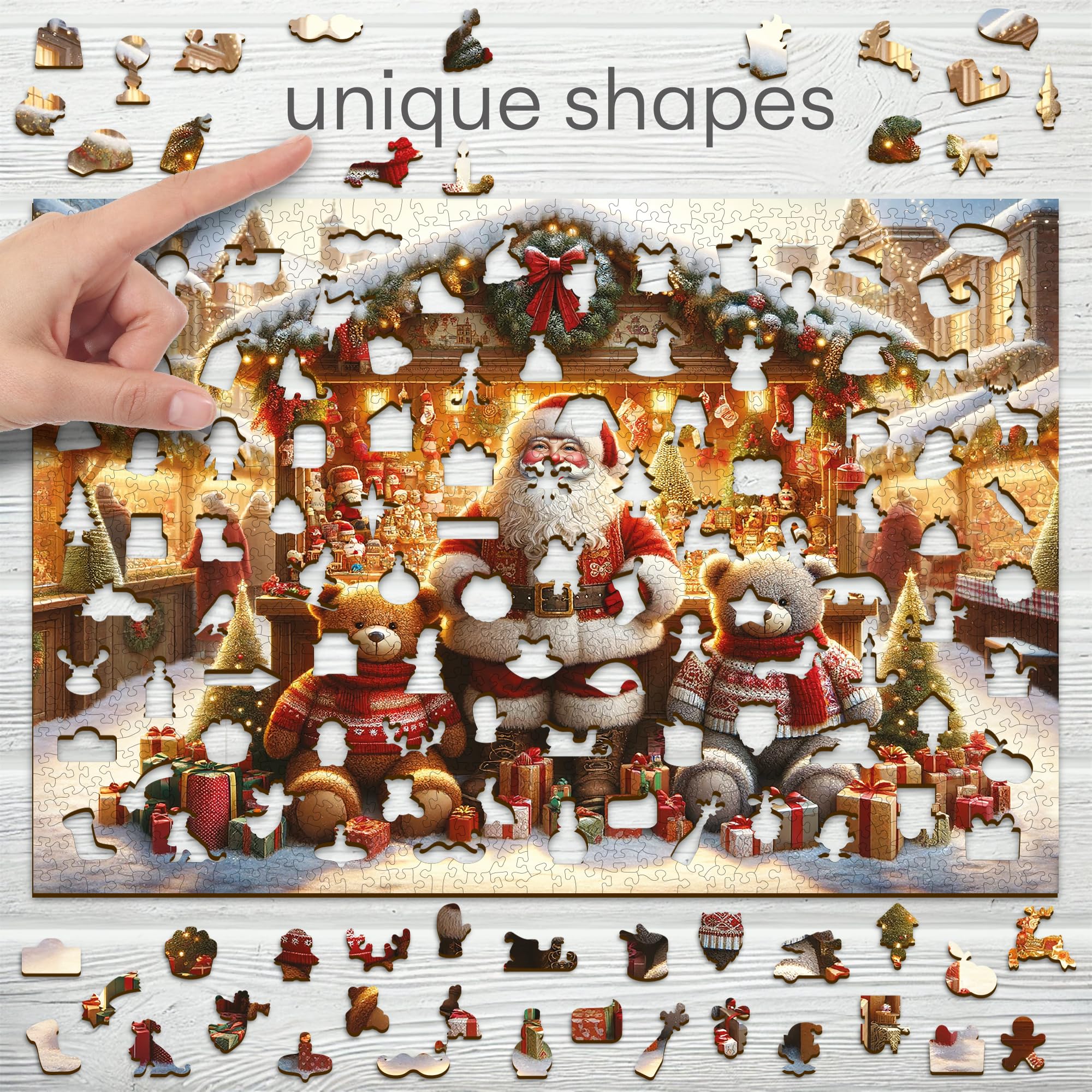 WOODEN.CITY - Puzzle de Navidad (1000 piezas, madera, 100 piezas, con 100 figuras festivas únicas, 54 x 39,4 cm), diseño navideño