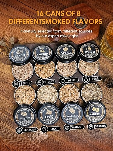 Miniatura 3 de Kit de ahumador de whisky de 27 piezas, 16 chips de madera, moldes de bolas de hielo, kit de infusor de ahumador de cóctel, kit de ahumador de