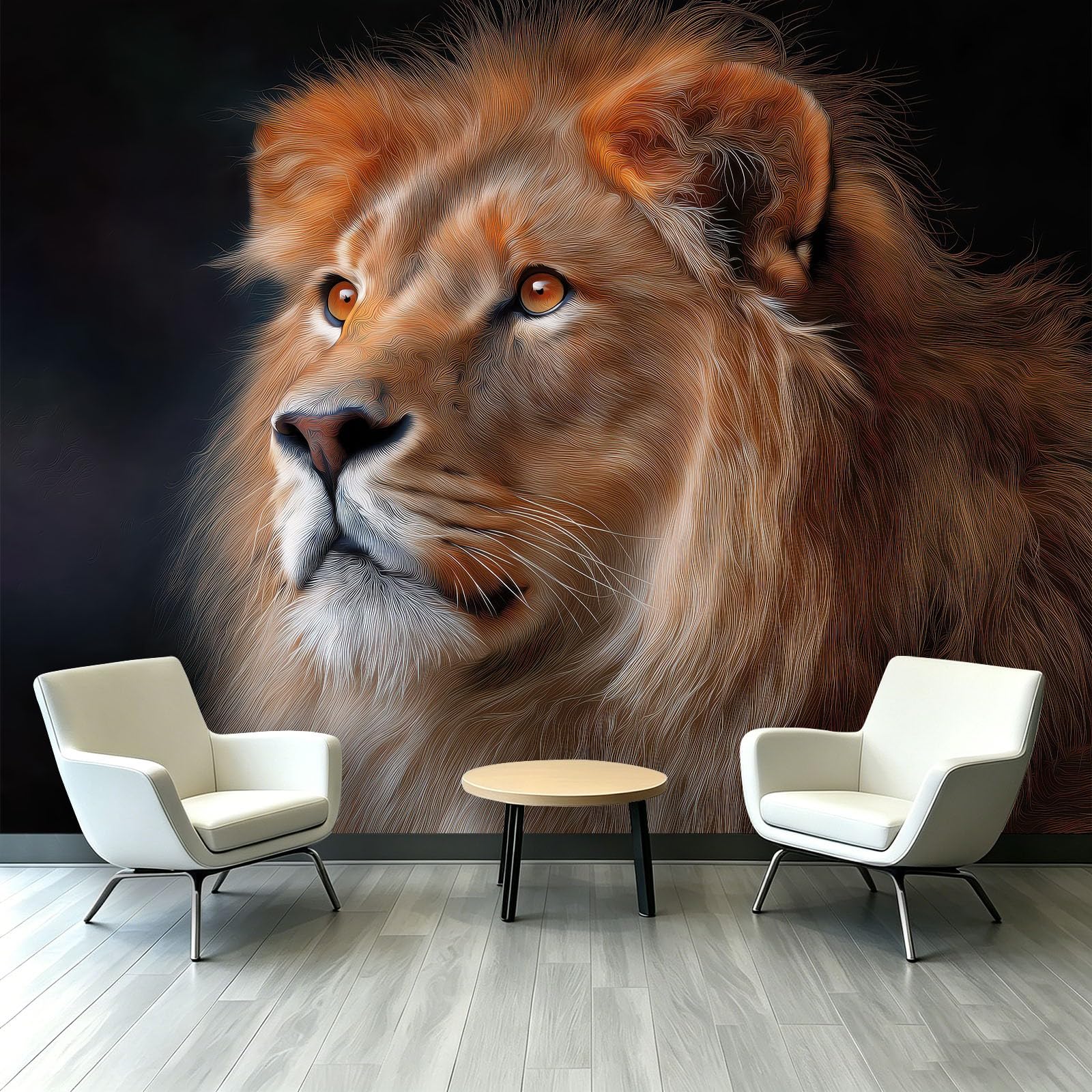 Carta da parati fotografica, motivo: leone, effetto 3D, XXL, 200 x 140 cm, in tessuto non tessuto, colore nero, decorazione da parete per sala riunioni, soggiorno minimalista
