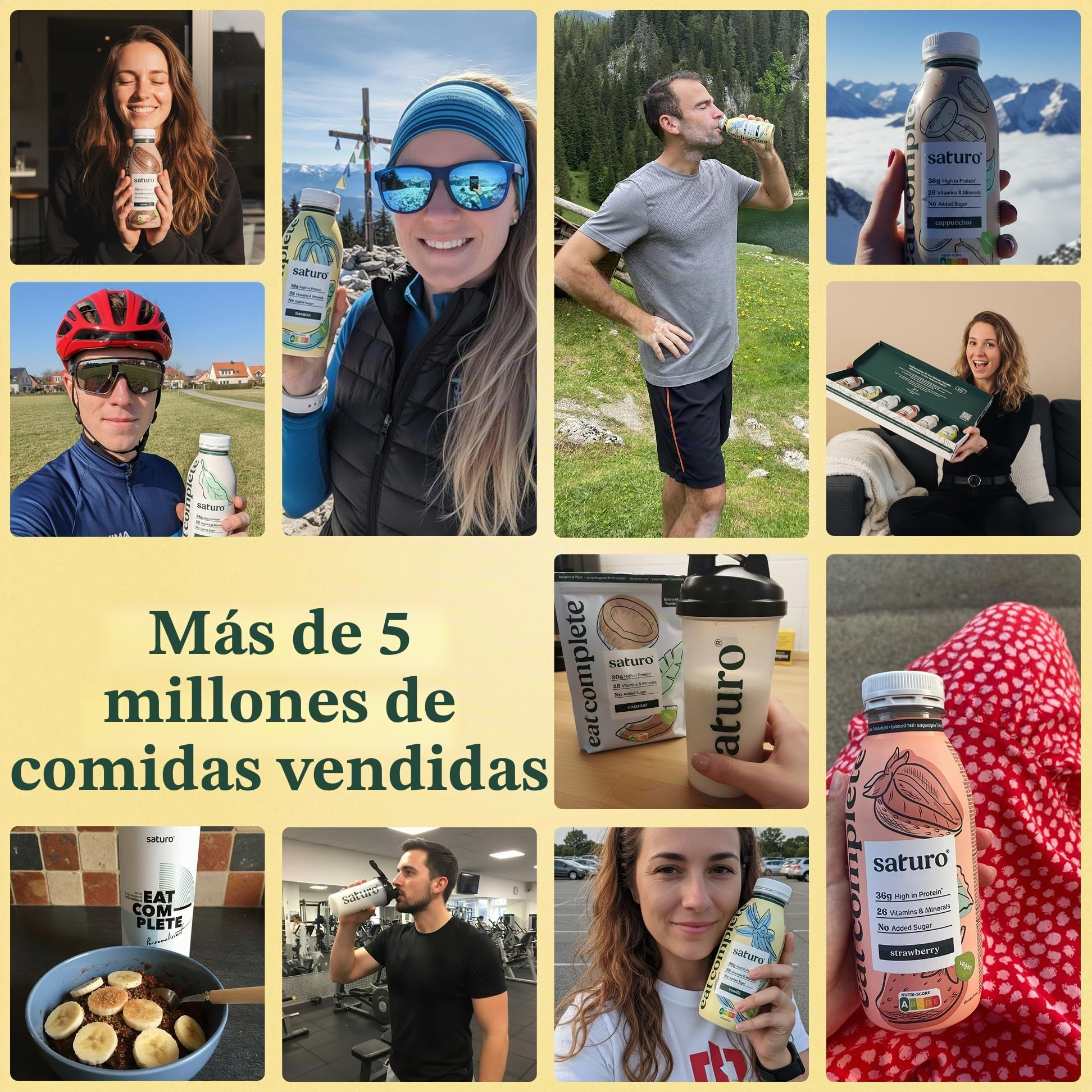 Saturo Paquete Mixto de Sustitutos de Comida | Batido alto en proteínas con 330 kcal | Vegano | Comida bebible con 26 nutrientes | 24 x 330 ml