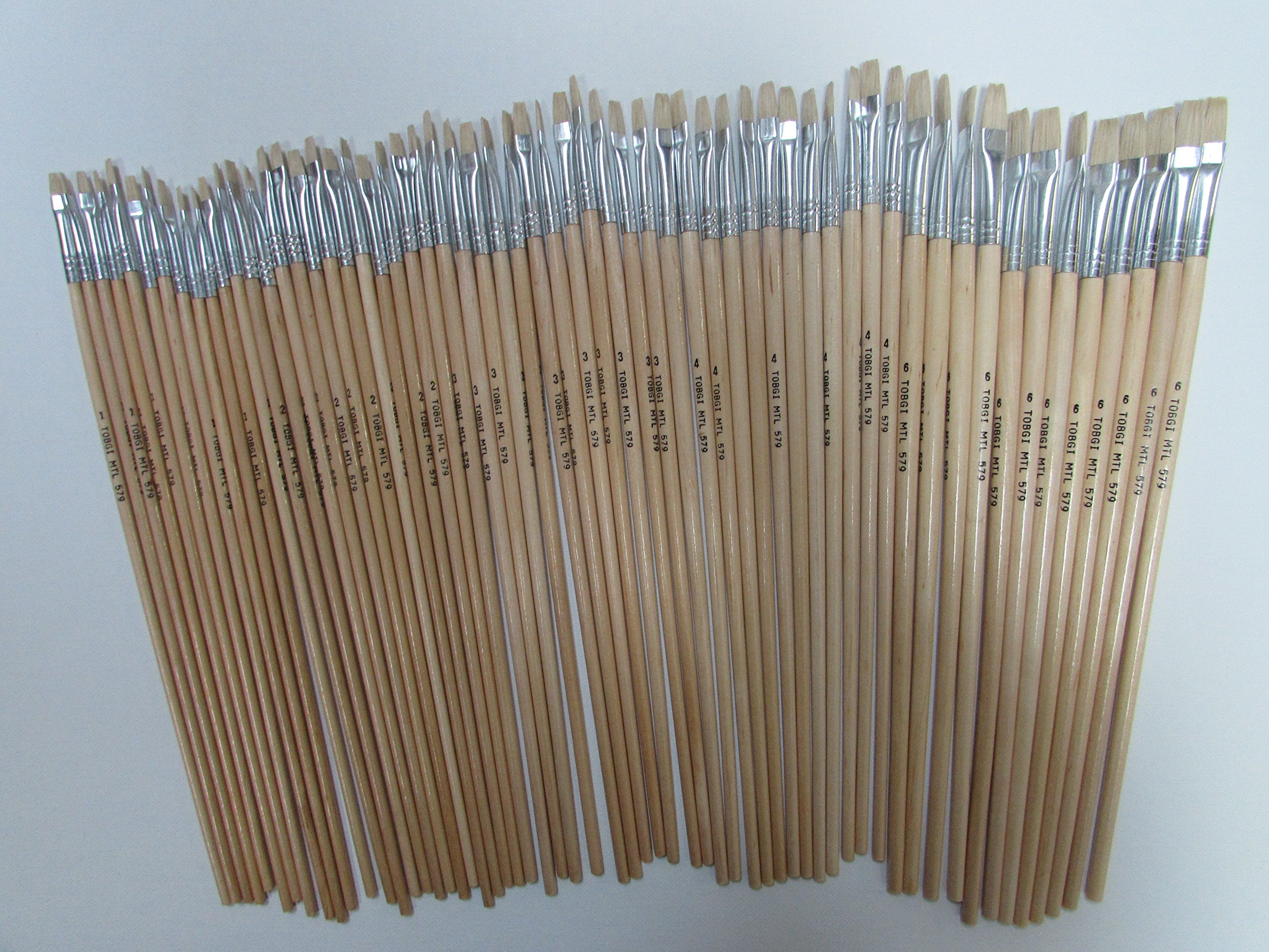 60pcs Artist Quality White Bristle Hair Acrylic and Oil Brush Sizes #1,2,3,4,6 (12 of Each)